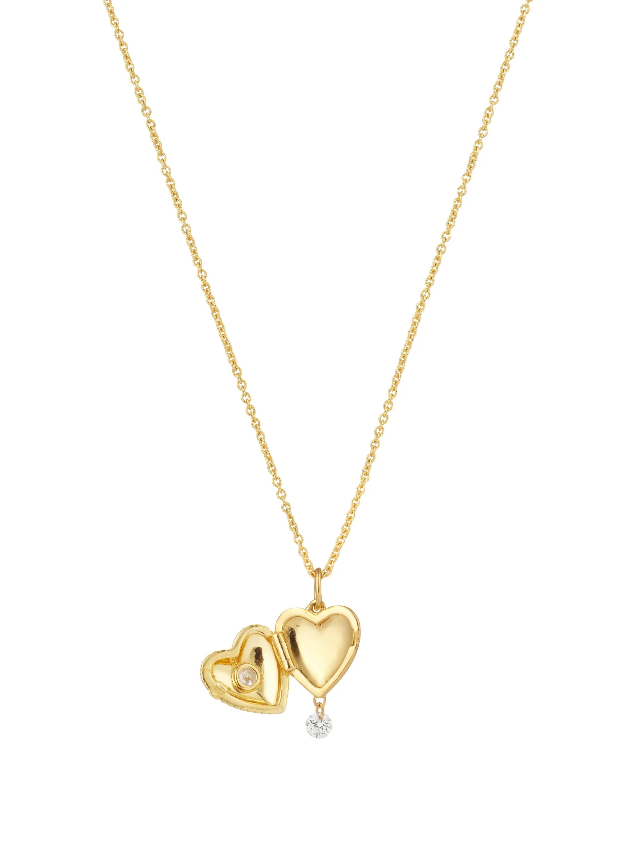 9CT yellow gold diamond heart-pendant necklace