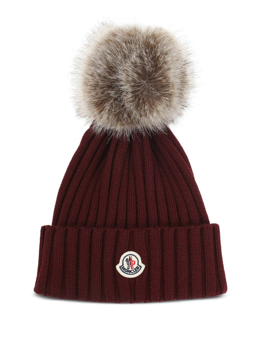 ribbed pompom-detail beanie