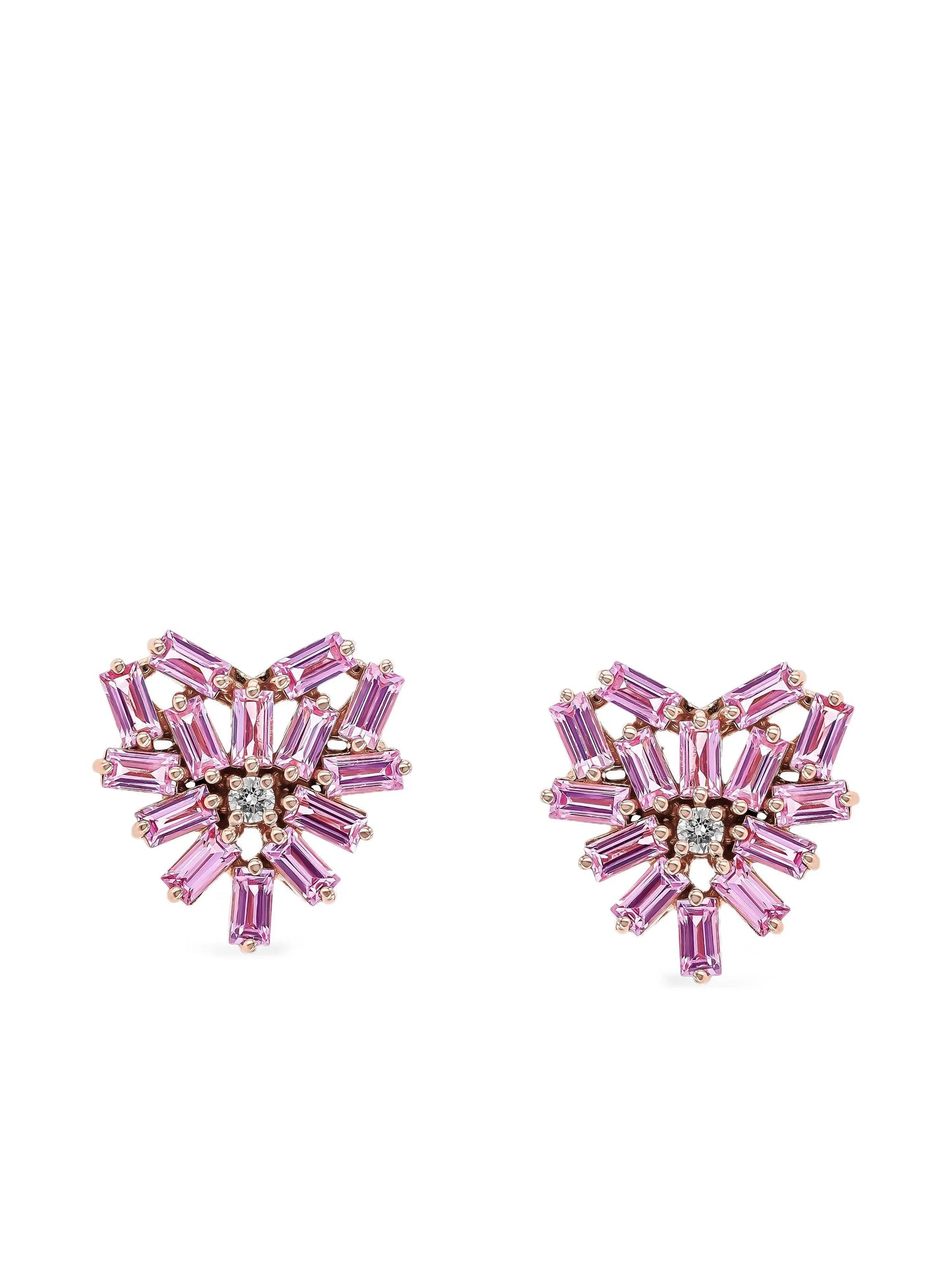 18CT rose gold diamond and pink sapphire earrings