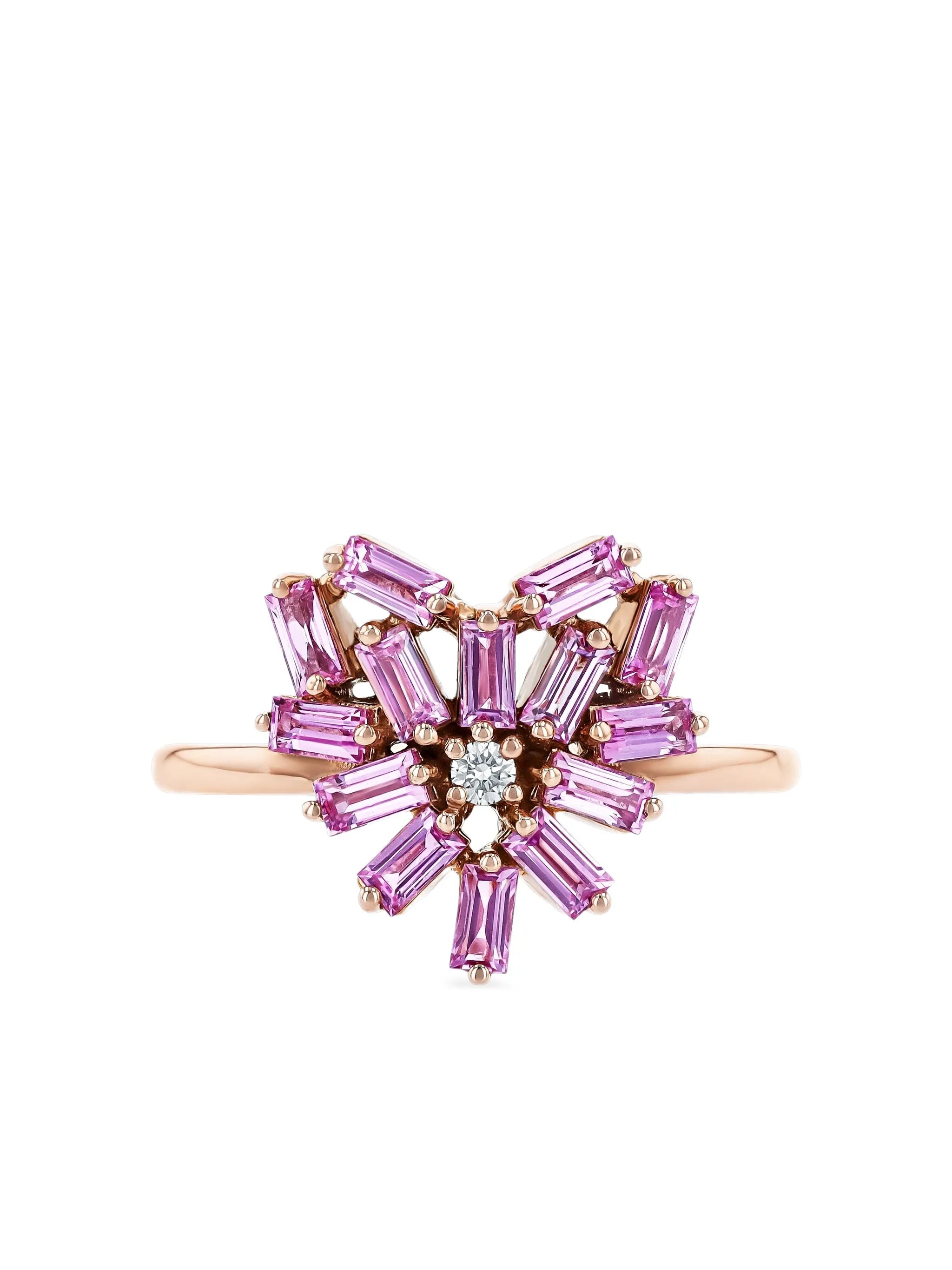 18CT rose gold Heart pink sapphire and diamond ring