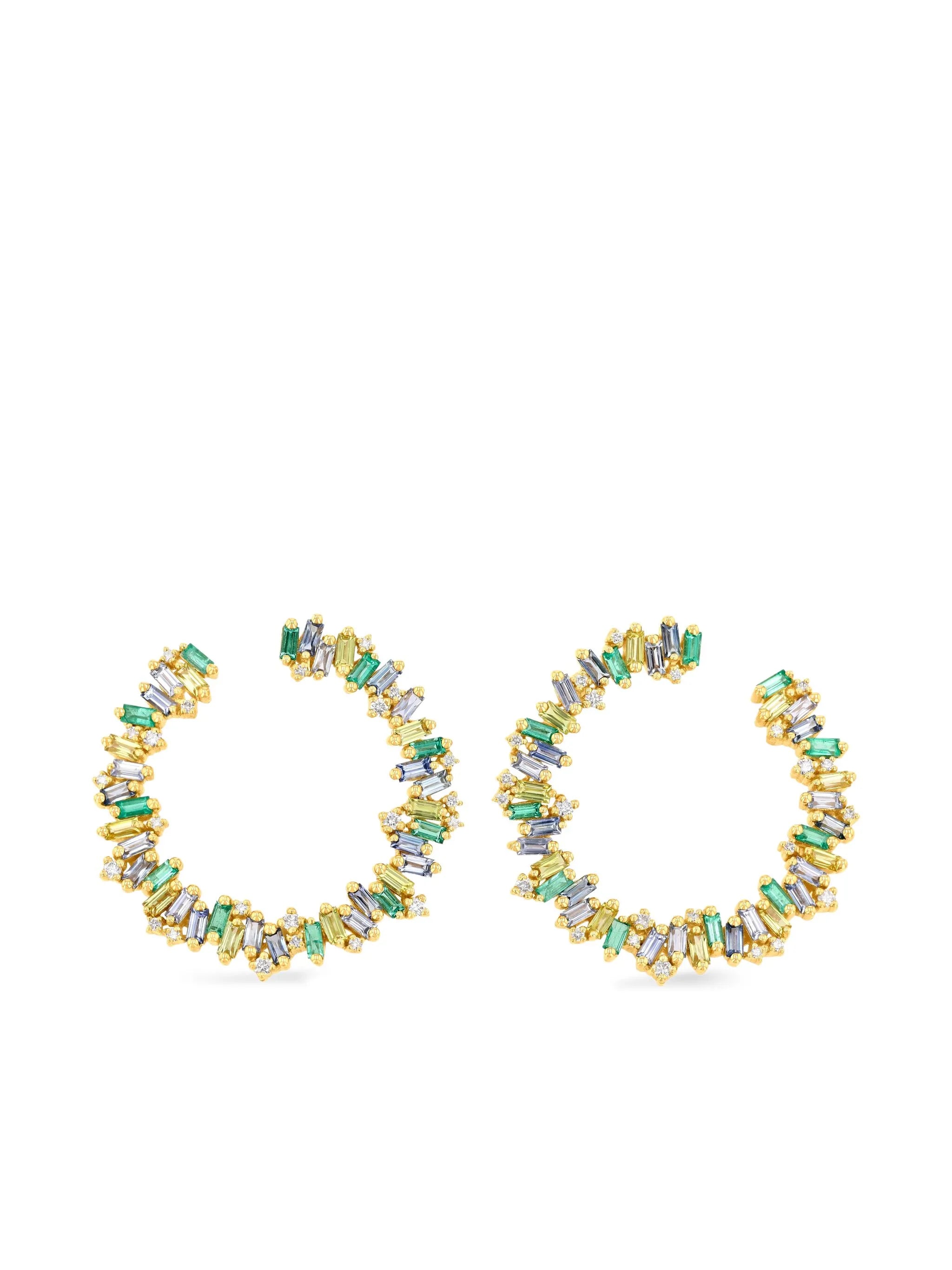 18CT yellow gold Sideways sapphire and diamond earrings