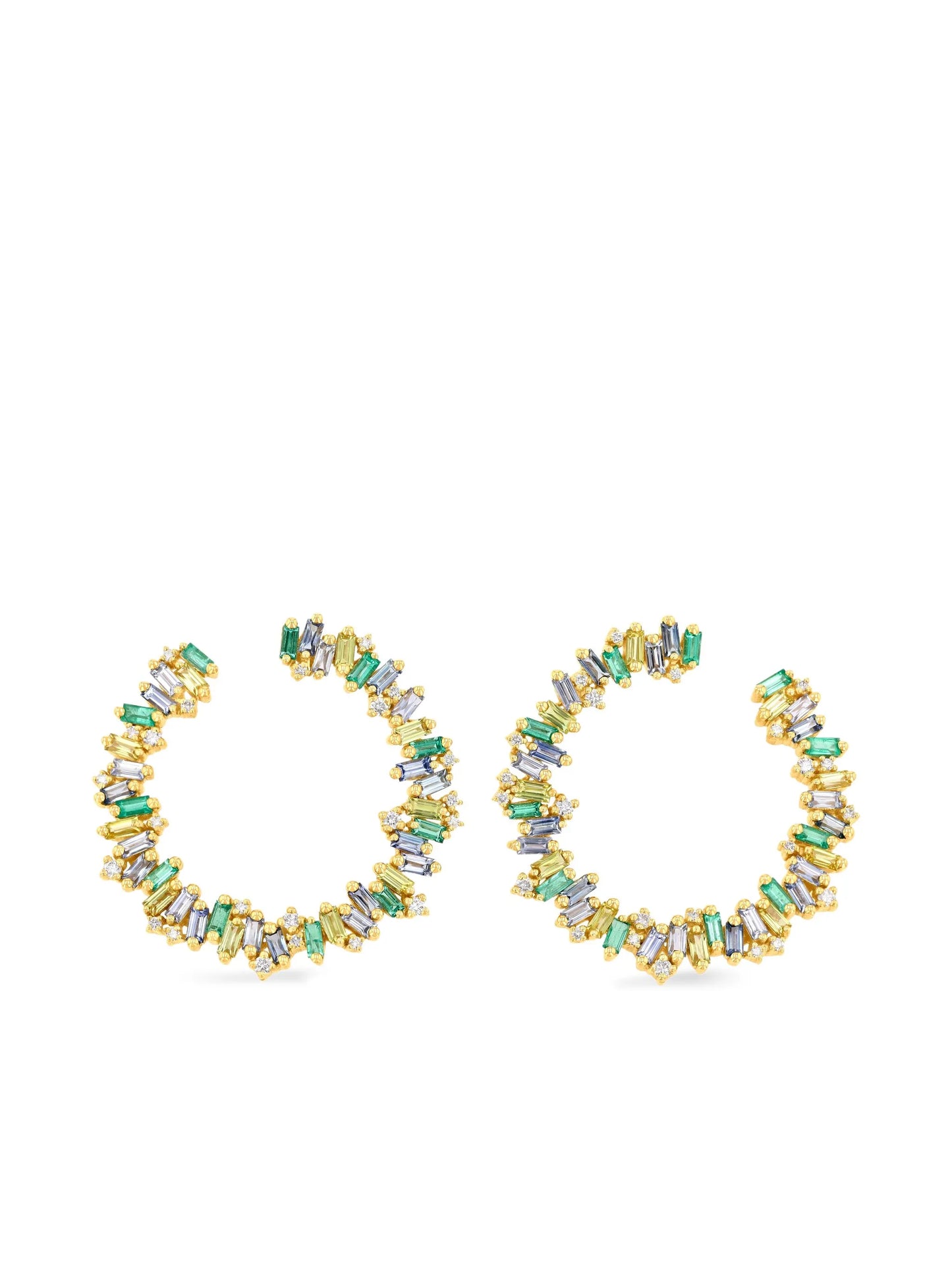 18CT yellow gold Sideways sapphire and diamond earrings