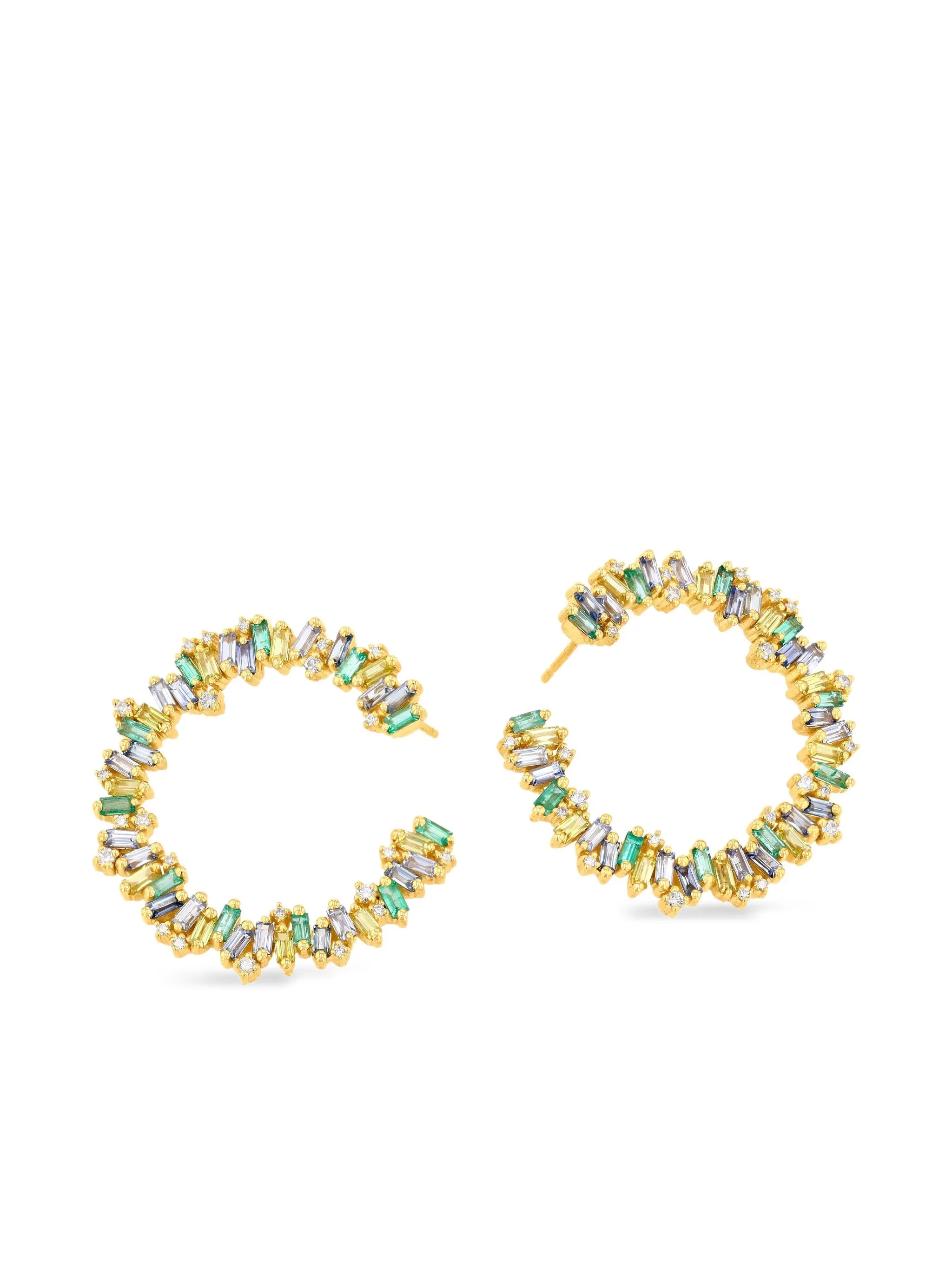 18CT yellow gold Sideways sapphire and diamond earrings