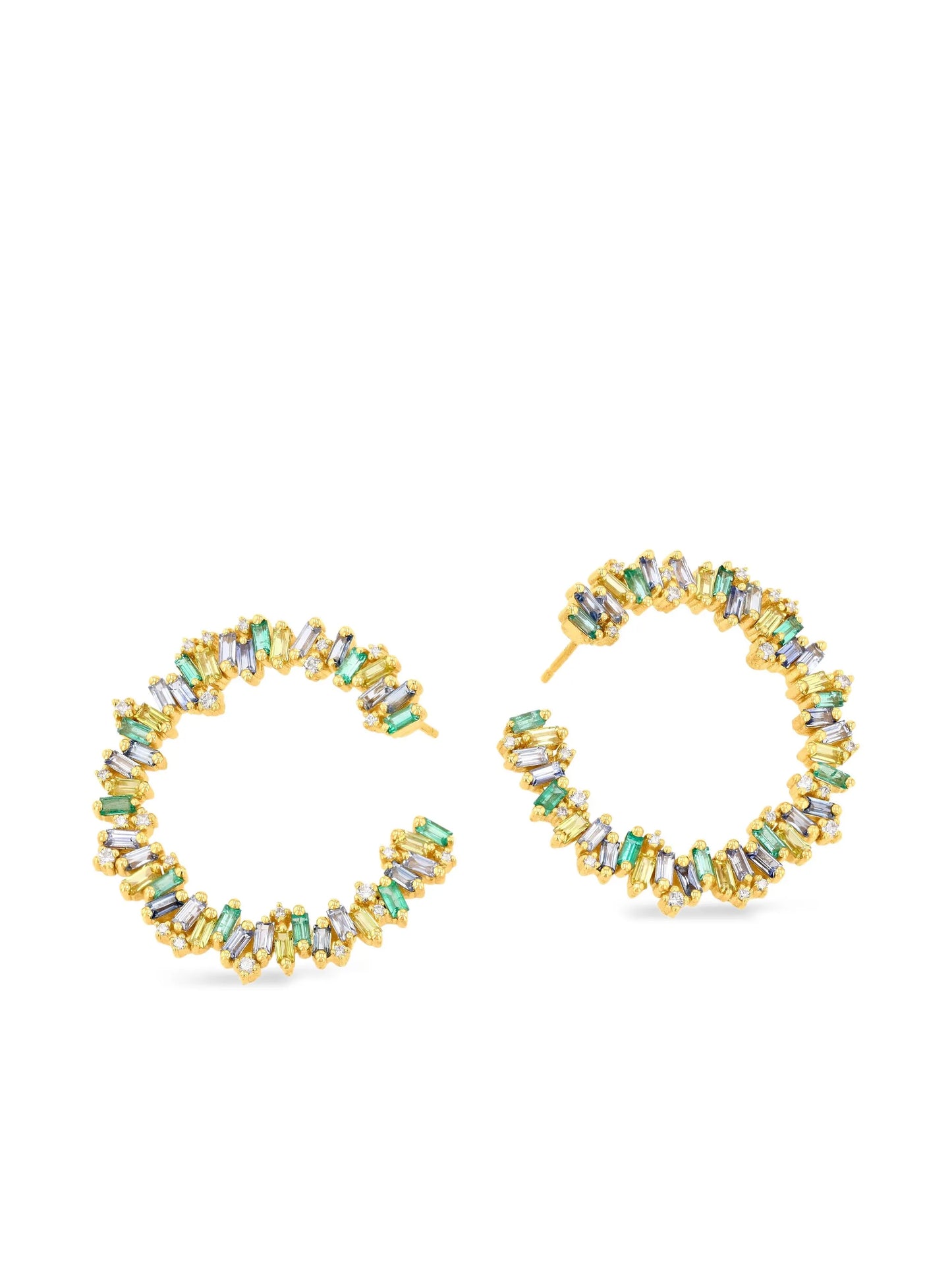 18CT yellow gold Sideways sapphire and diamond earrings