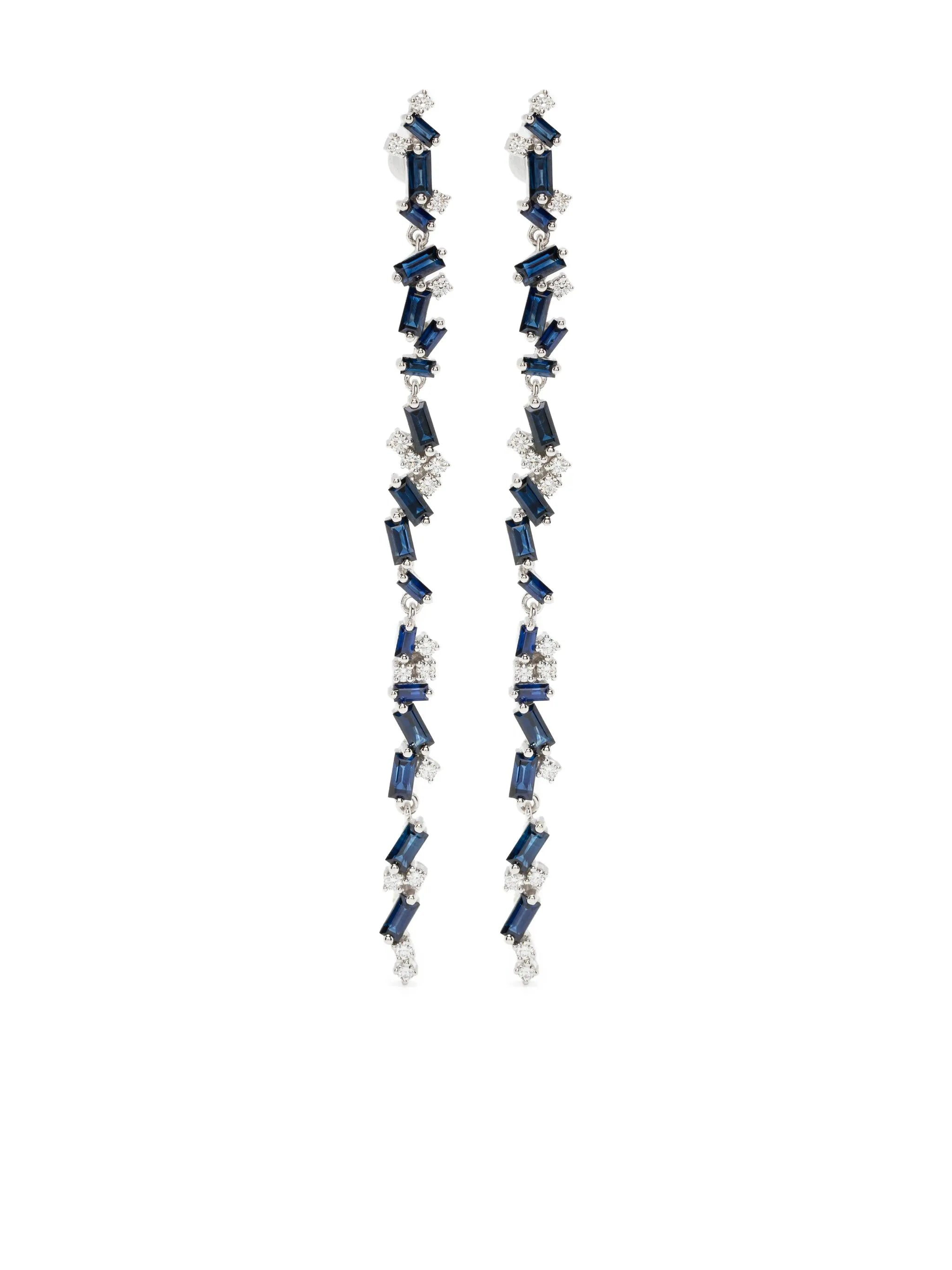 18CT white gold blue sapphire and dangle earrings