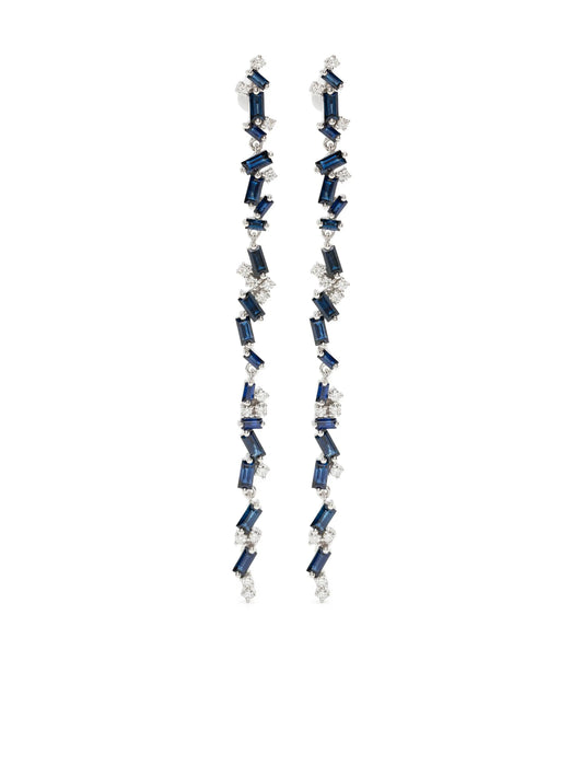 18CT white gold blue sapphire and dangle earrings