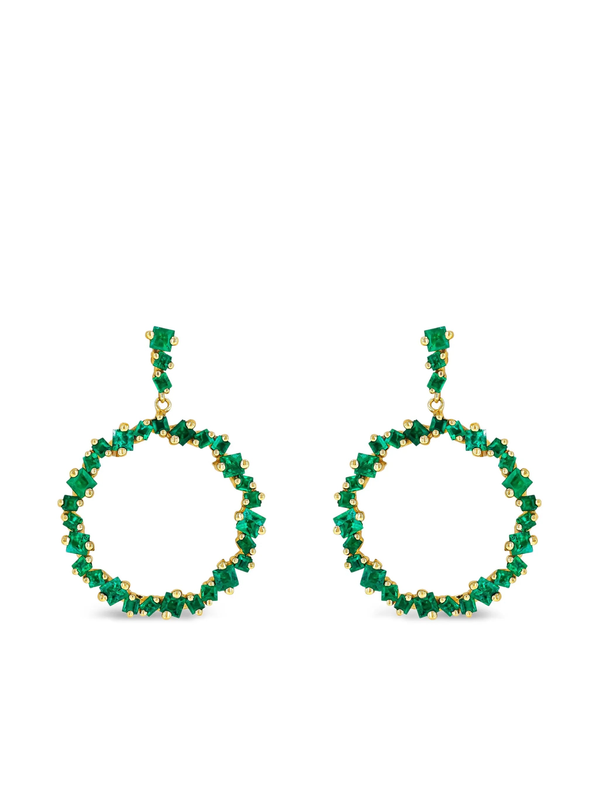 18CT yellow gold emerald Hollow drop earrings