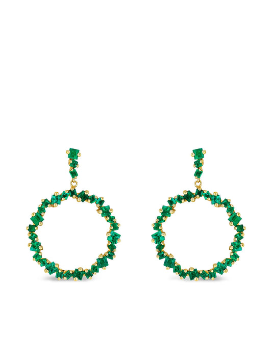 18CT yellow gold emerald Hollow drop earrings