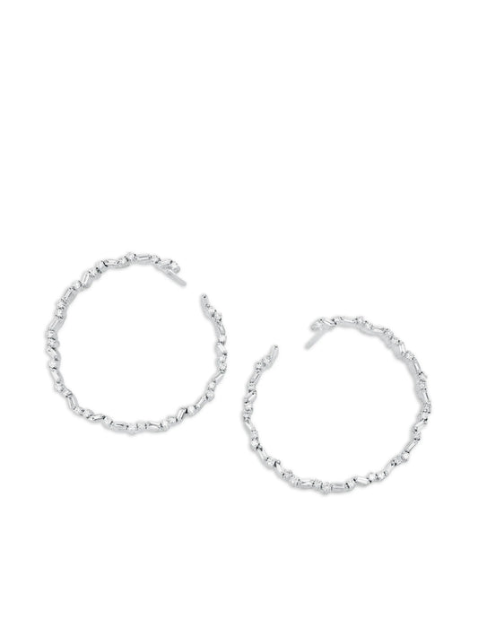 18CT white gold diamond spiral hoops