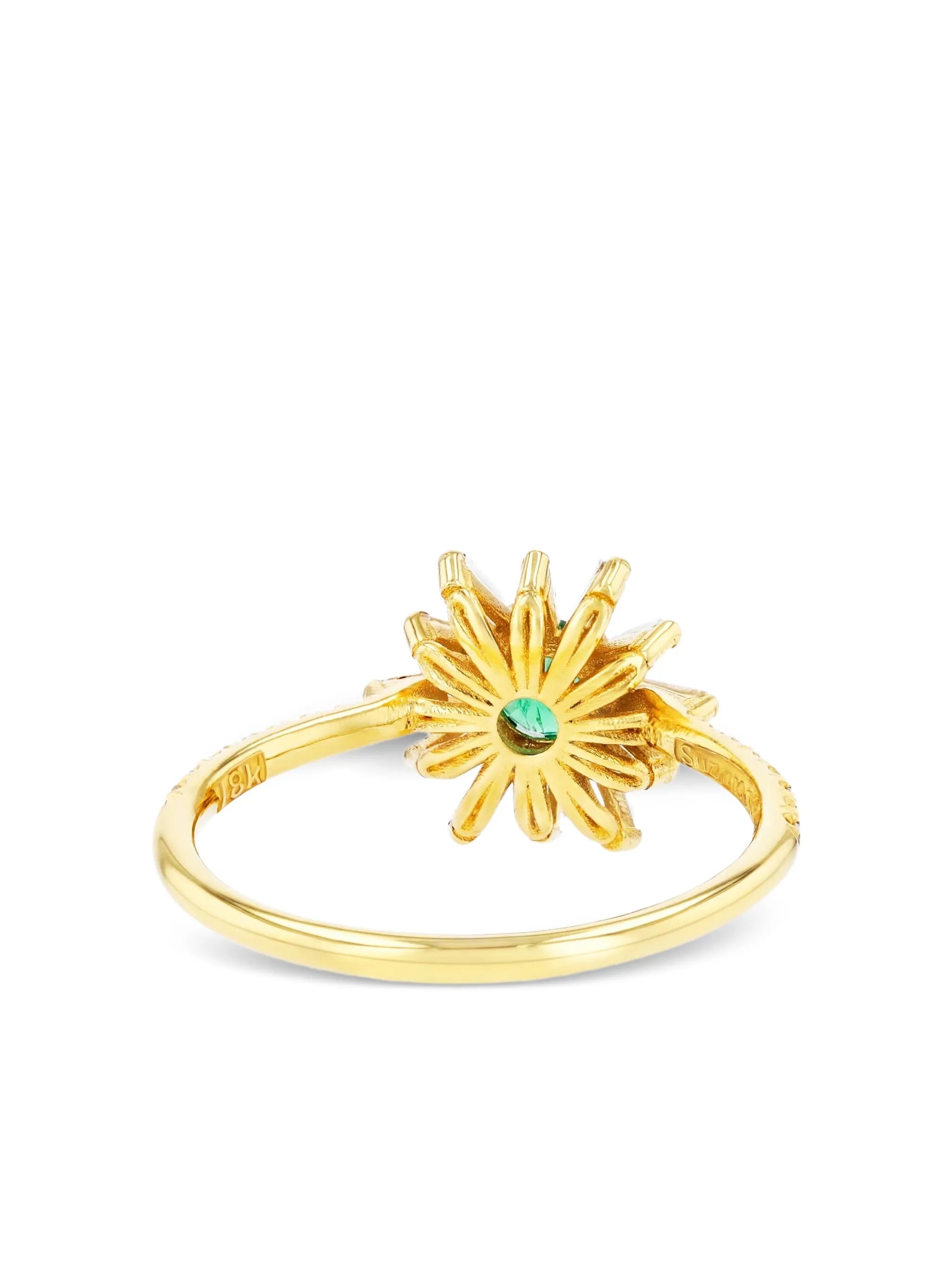 18CT yellow gold Flower Spark emerald and diamond ring