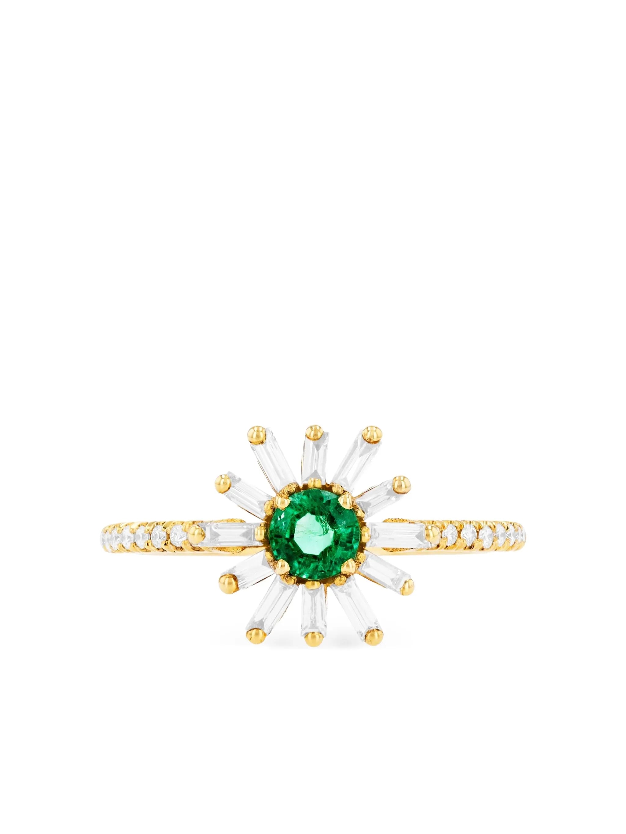 18CT yellow gold Flower Spark emerald and diamond ring
