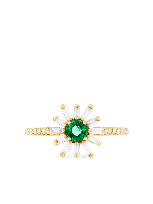 18CT yellow gold Flower Spark emerald and diamond ring
