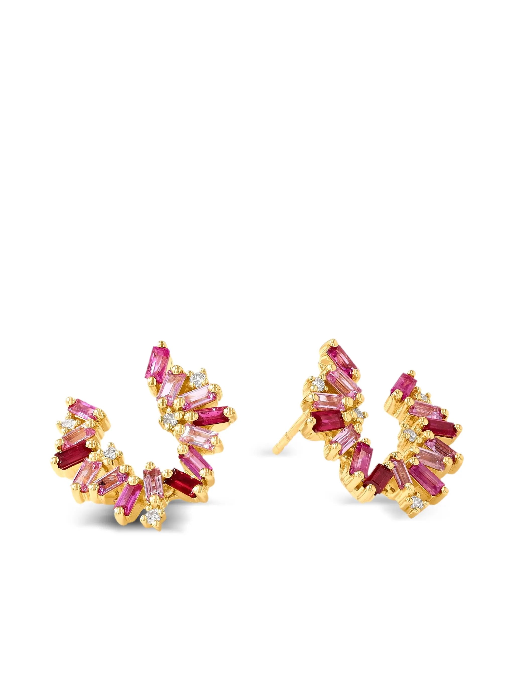 18CT yellow gold multi-stone swirl earrings