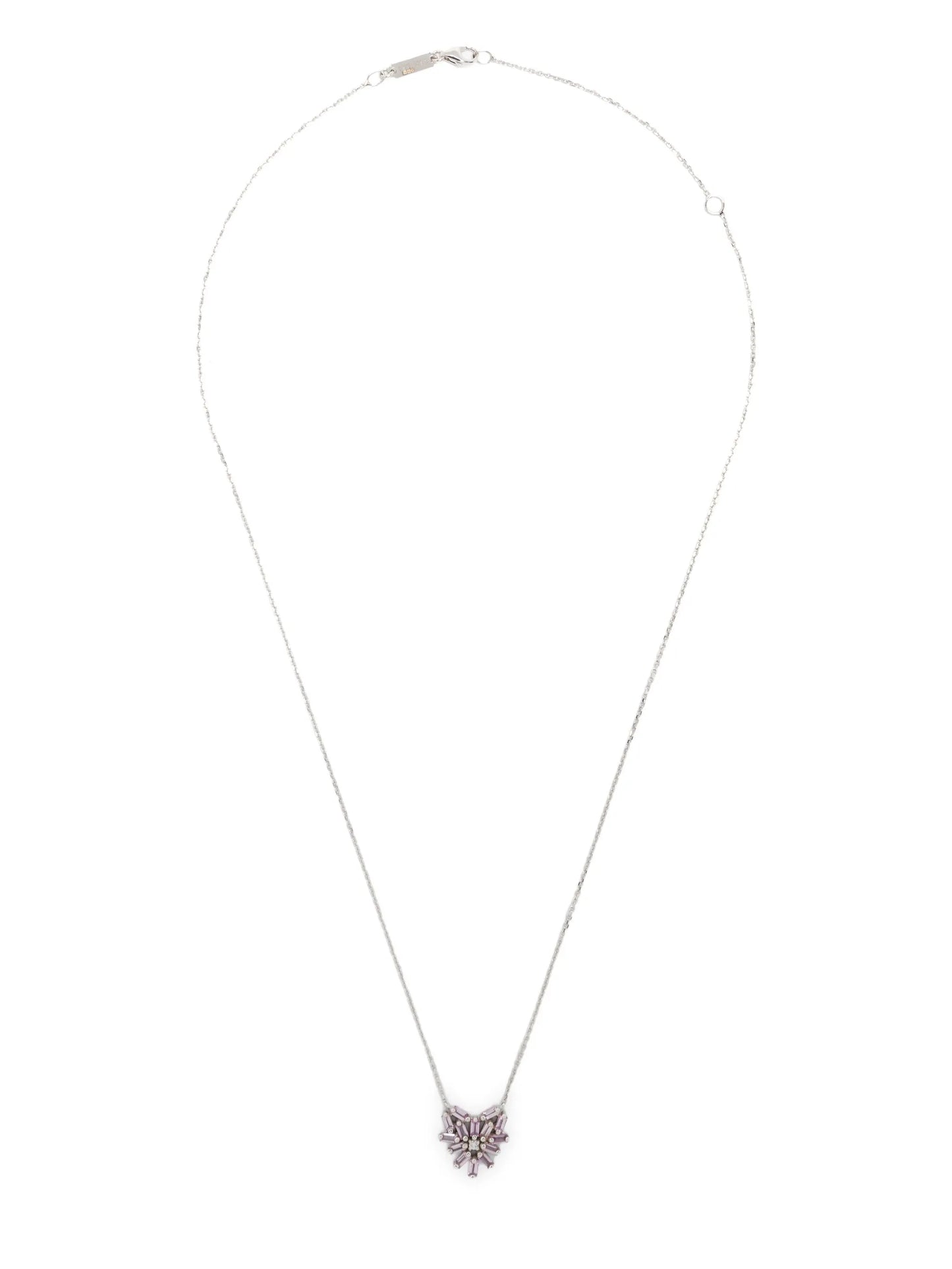 18CT white gold small Heart Pendant pink sapphire and diamond necklace