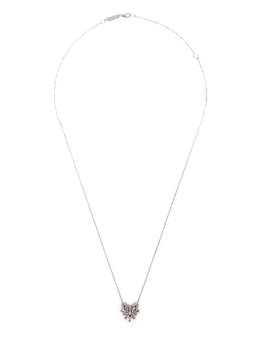 18CT white gold small Heart Pendant pink sapphire and diamond necklace