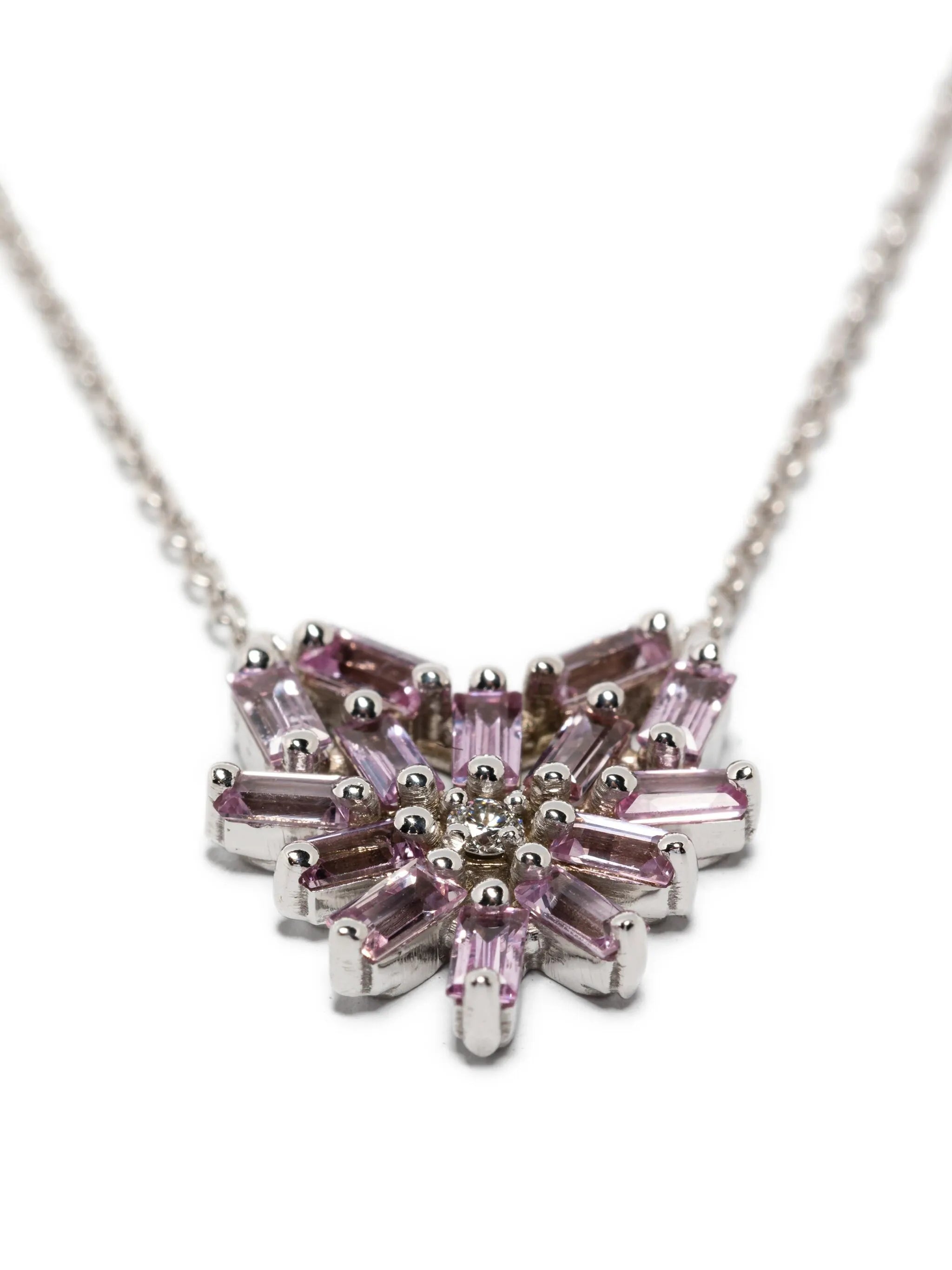 18CT white gold small Heart Pendant pink sapphire and diamond necklace