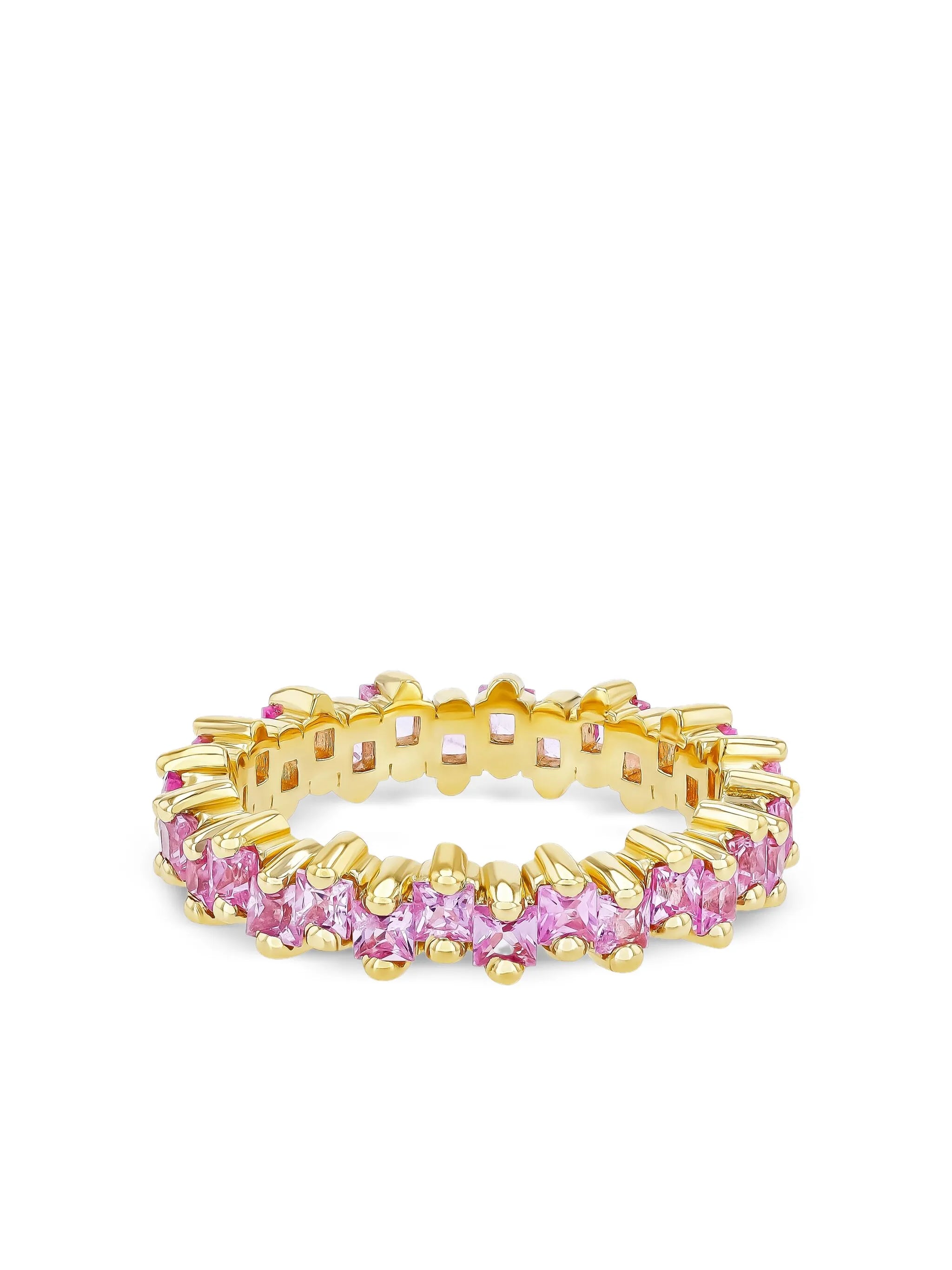 18CT yellow gold Princess pink sapphire eternity band