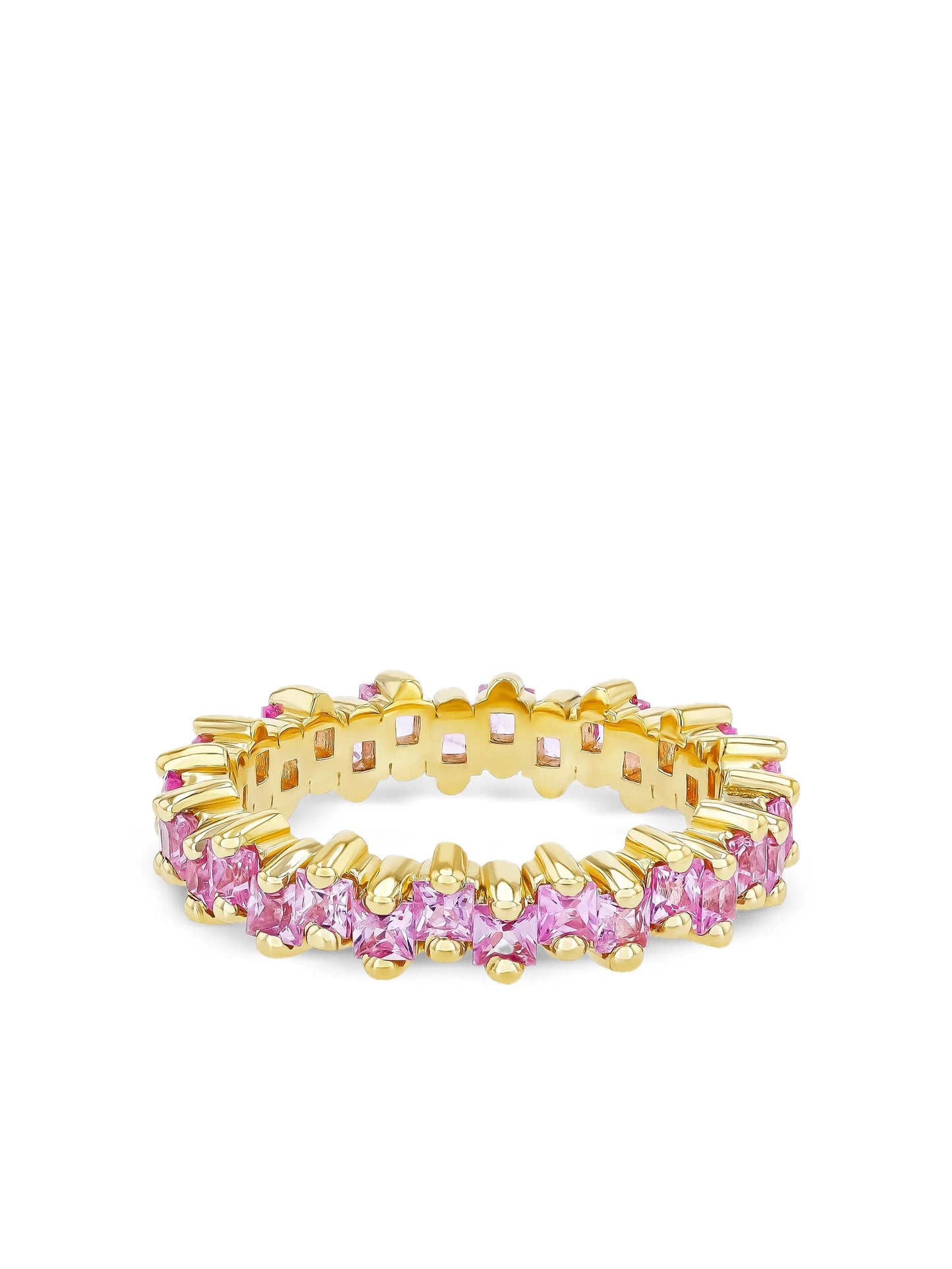 18CT yellow gold Princess pink sapphire eternity band