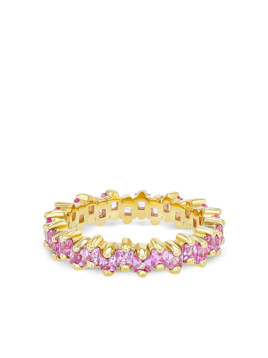 18CT yellow gold Princess pink sapphire eternity band