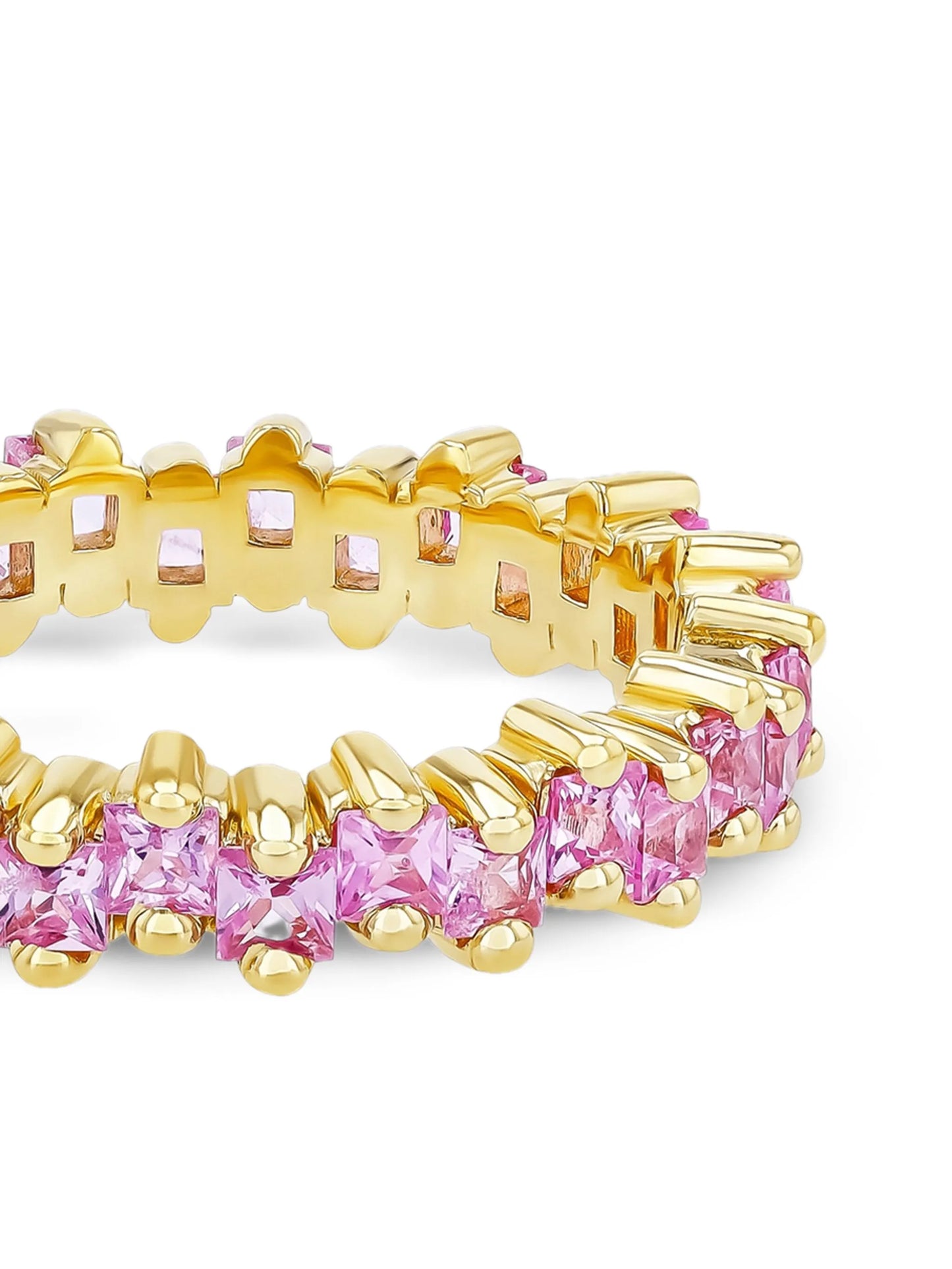 18CT yellow gold Princess pink sapphire eternity band