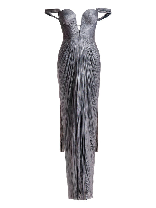 Johanna pleated off-shoulder maxi dress