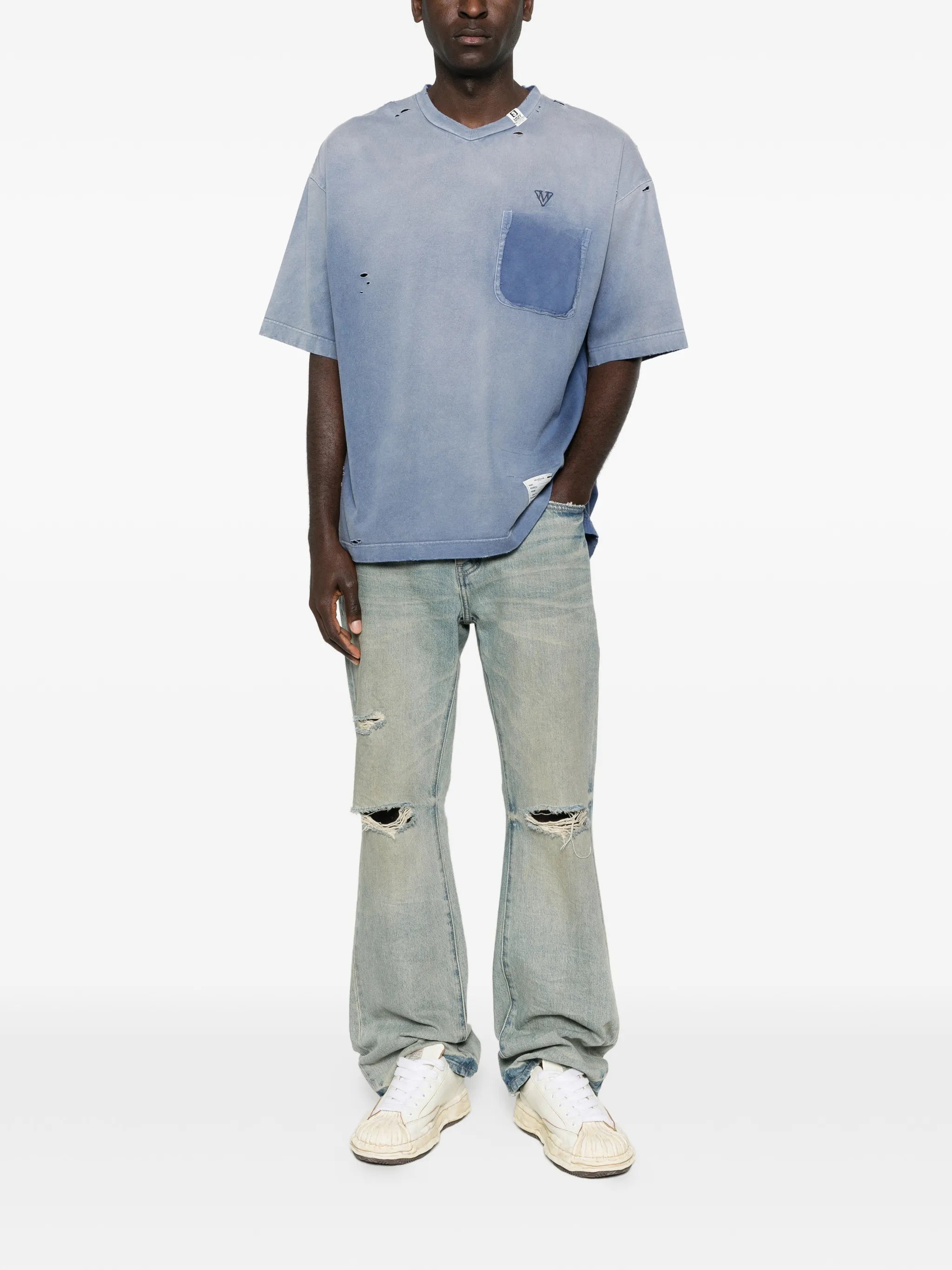 distressed pocket V-neck T-shirt