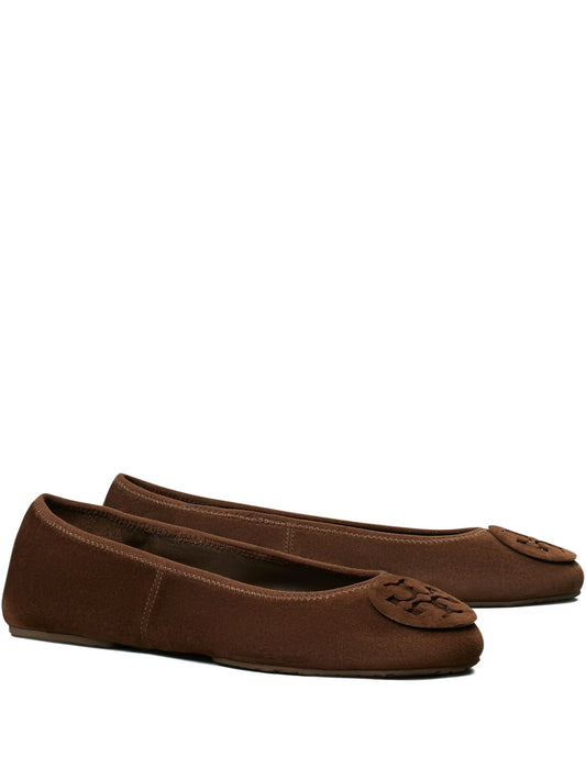 logo-embellished suede ballet flats
