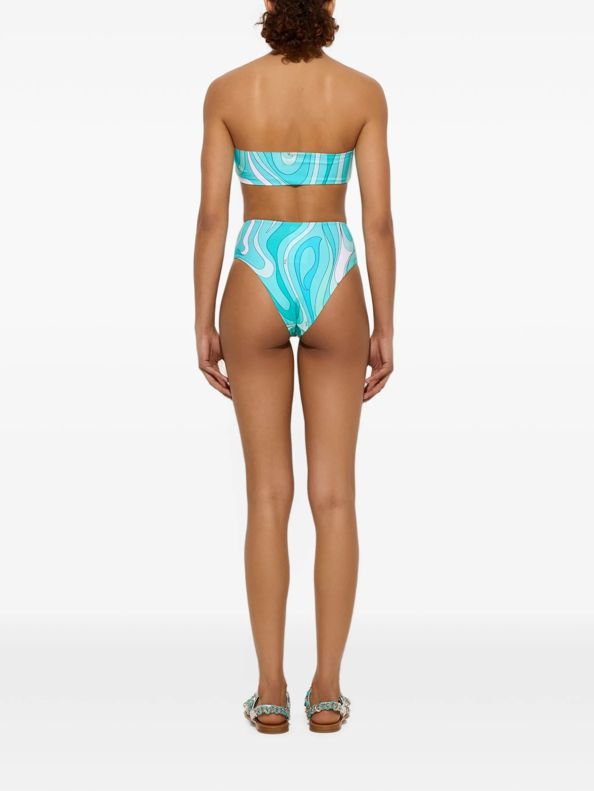 Marmo-print high-waist bikini bottom