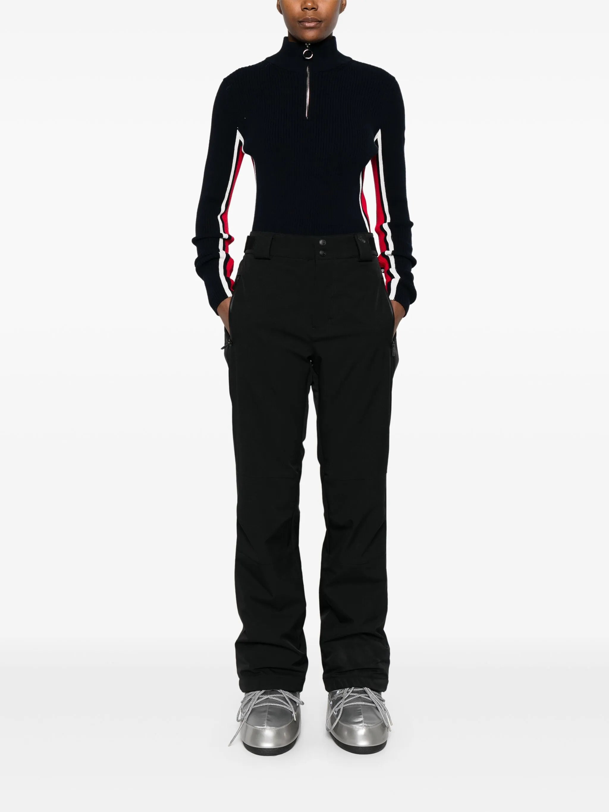 Deltanao side-stripe zip-neck sweater
