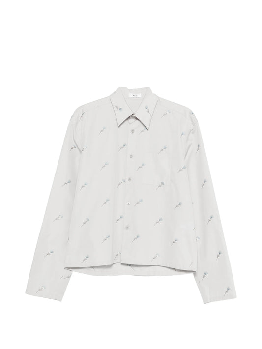 floral-embroidered button-fastening shirt