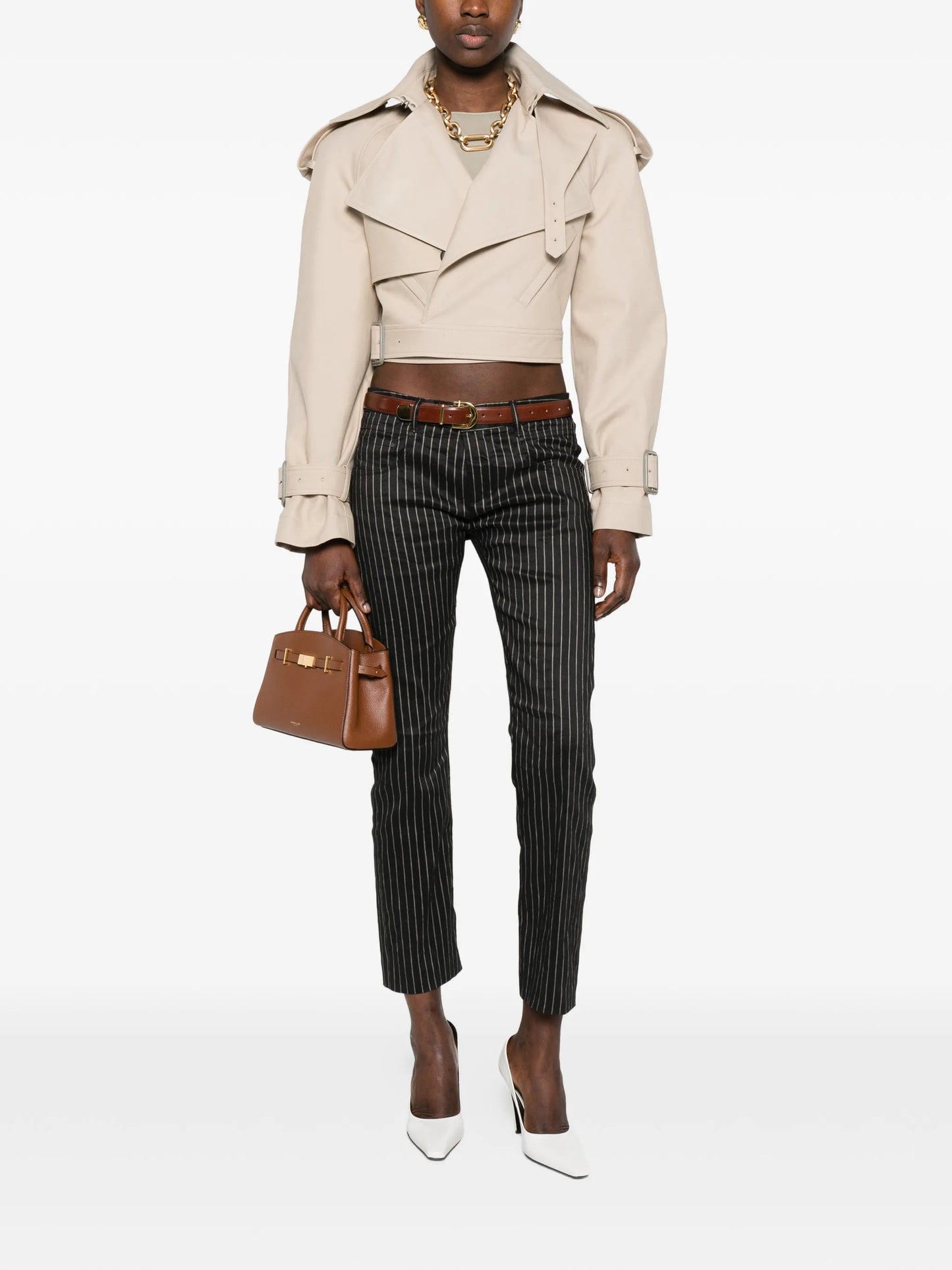Drill buckle fastening trench jacket