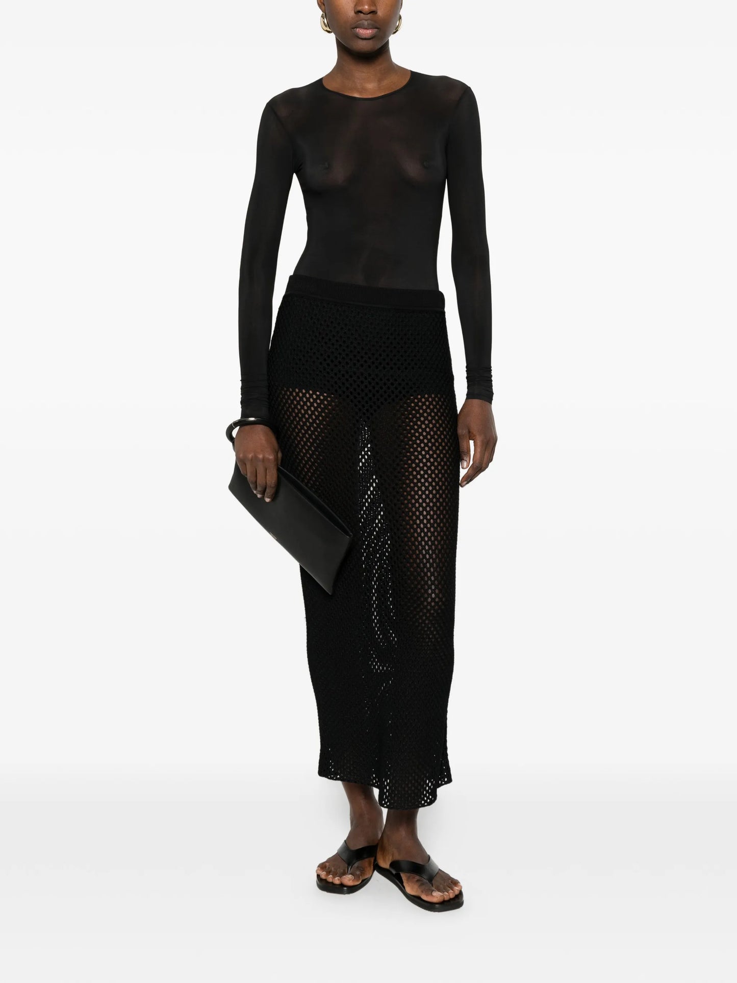 sheer long-sleeve bodysuit