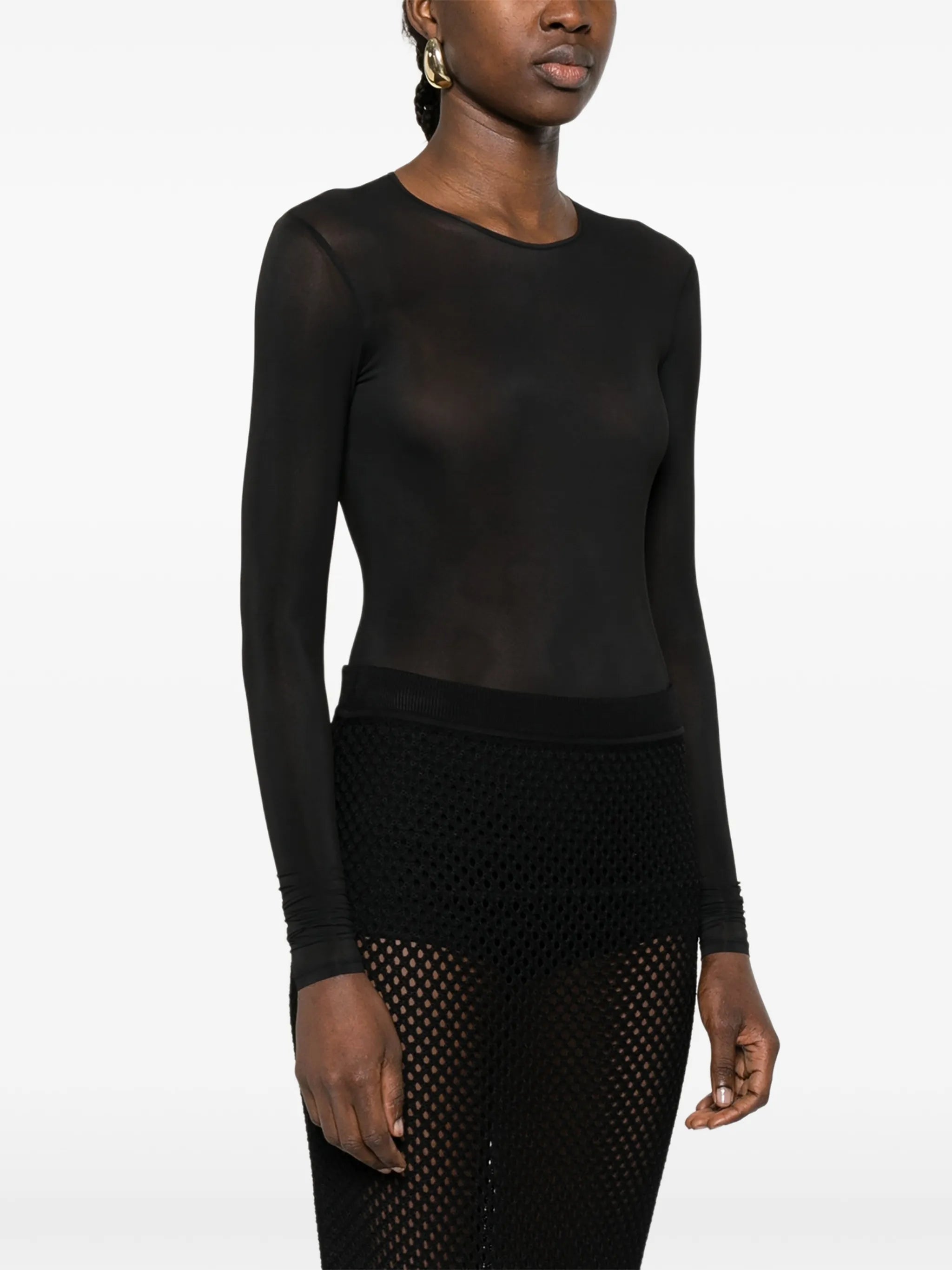 sheer long-sleeve bodysuit