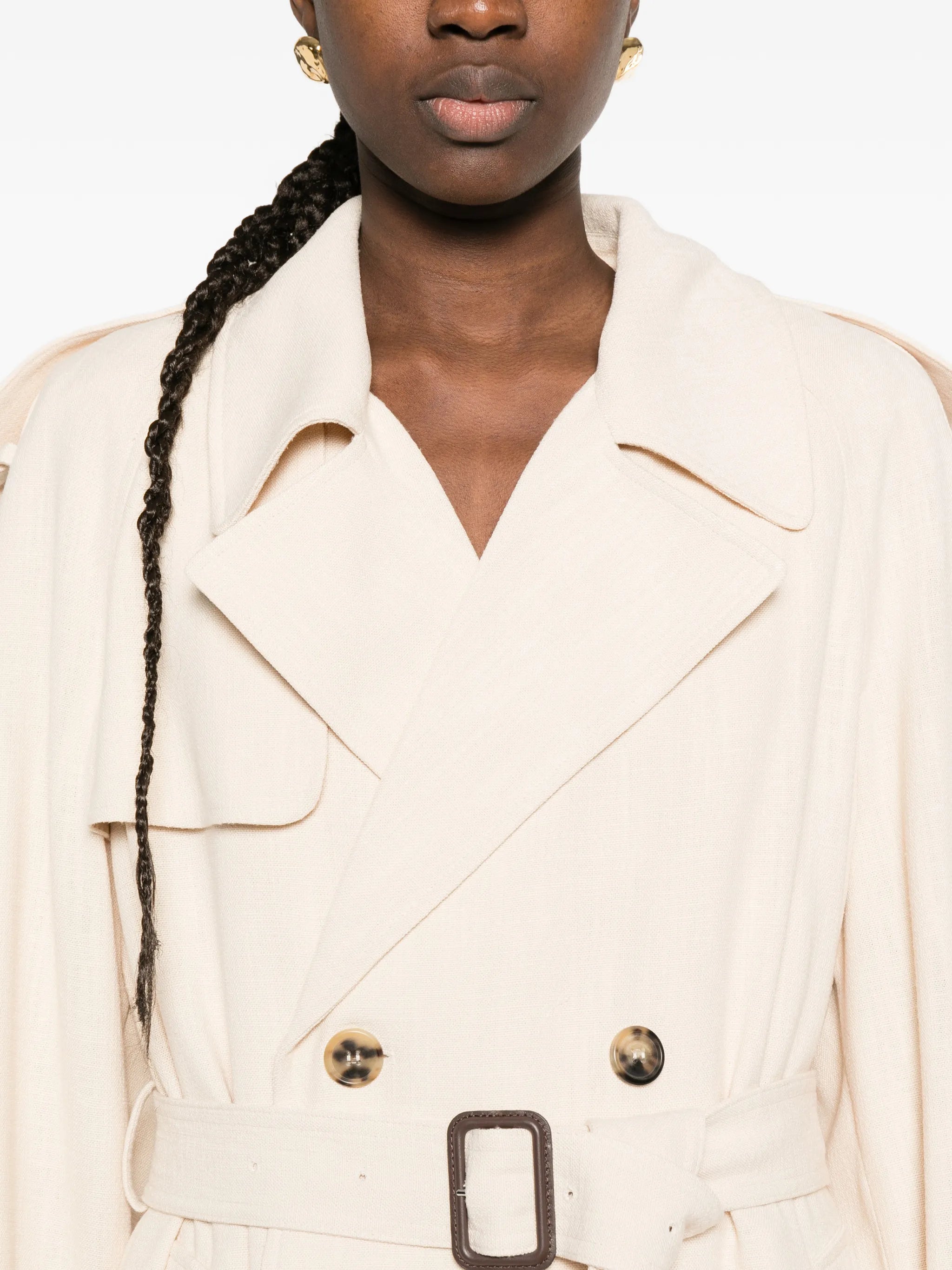buttoned belted trench coat