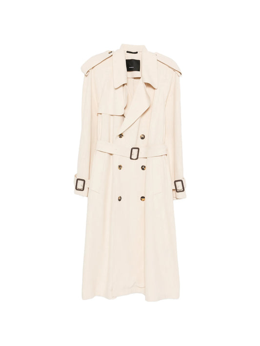 buttoned belted trench coat