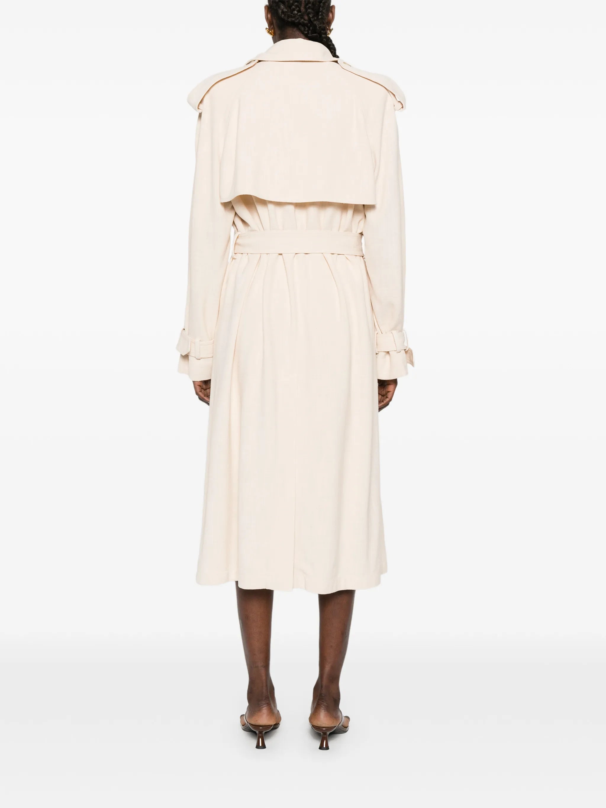 buttoned belted trench coat