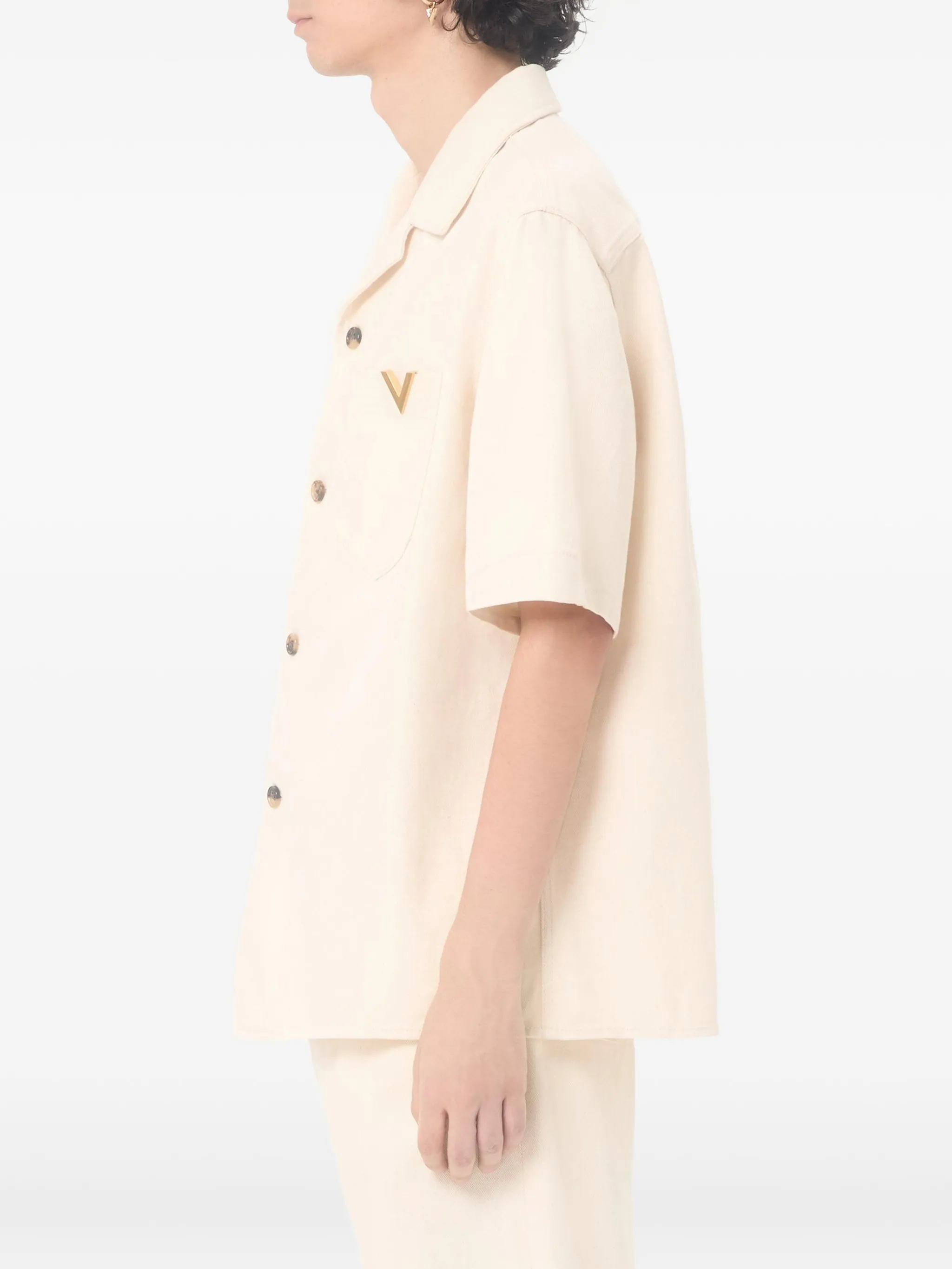 denim bowling shirt with Vgold