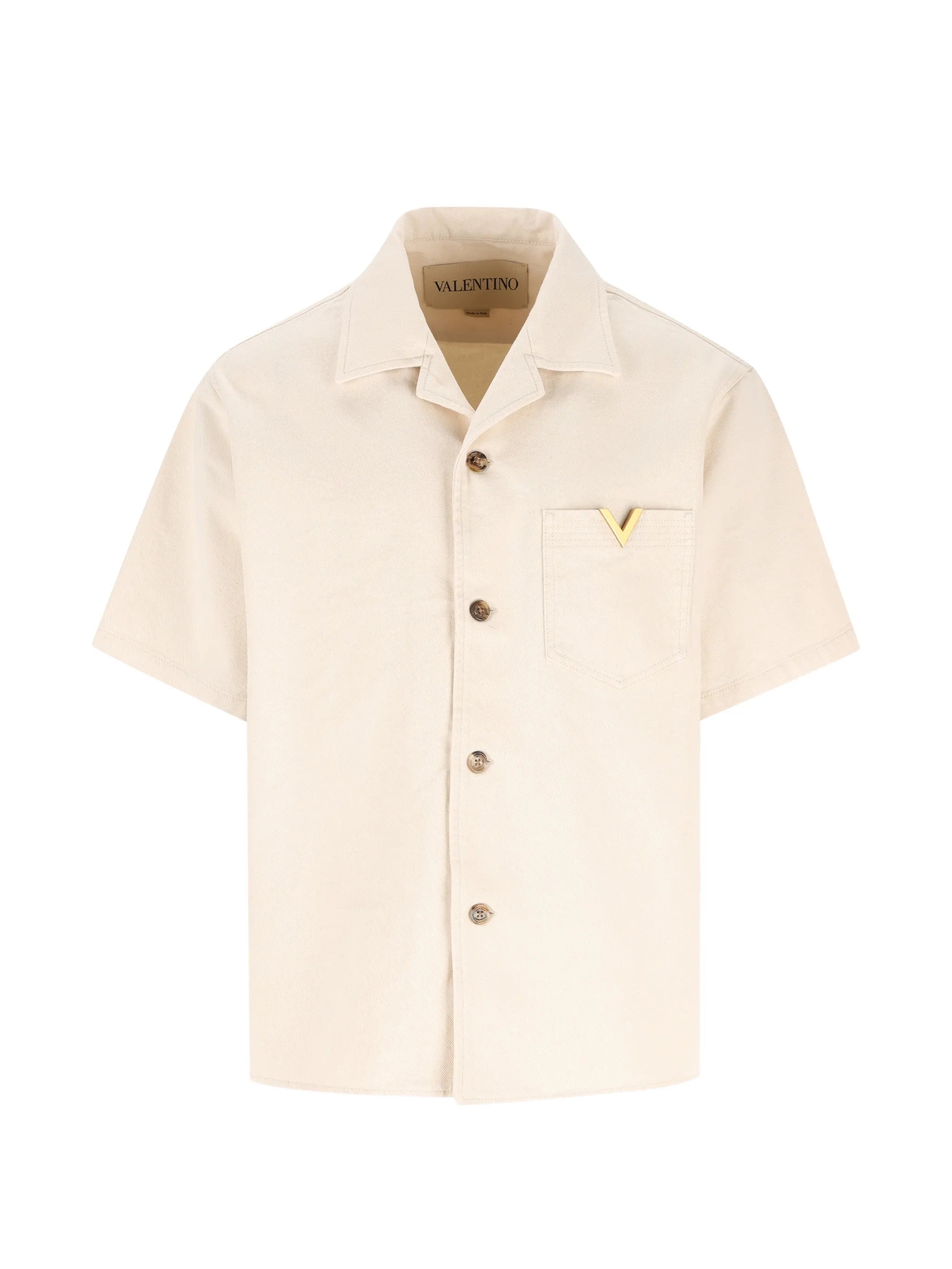 denim bowling shirt with Vgold