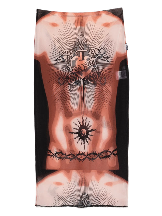 tattoo print knee skirt