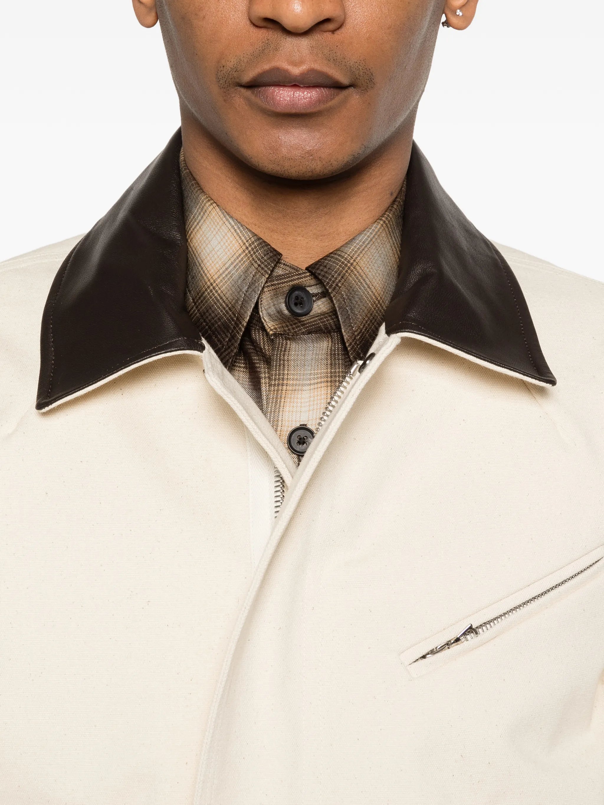 Painter leather-collar jacket