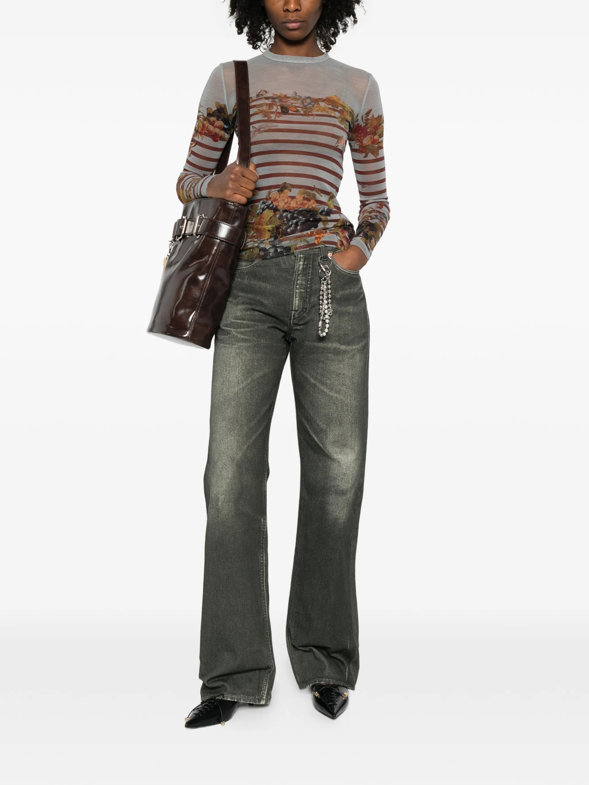 Marinière striped grape-print top