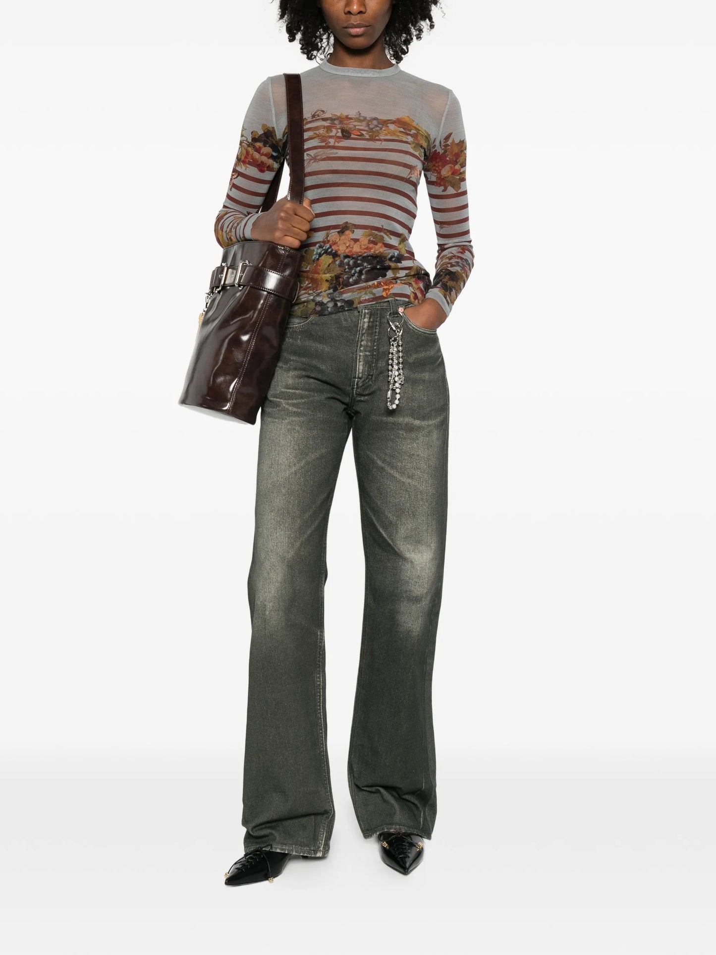 Marinière striped grape-print top