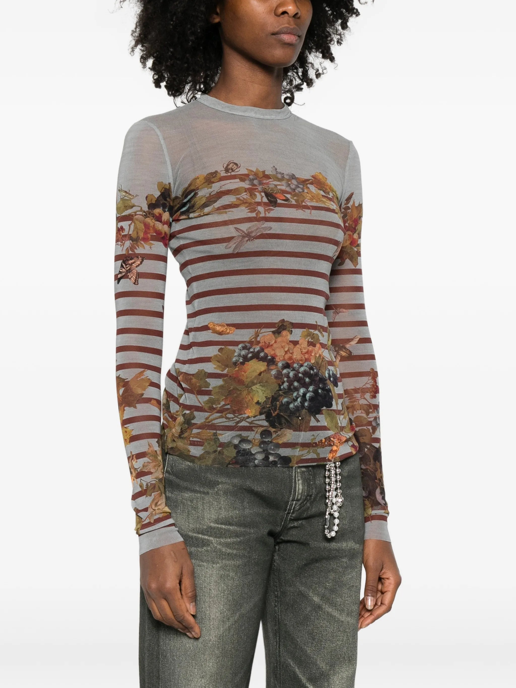 Marinière striped grape-print top
