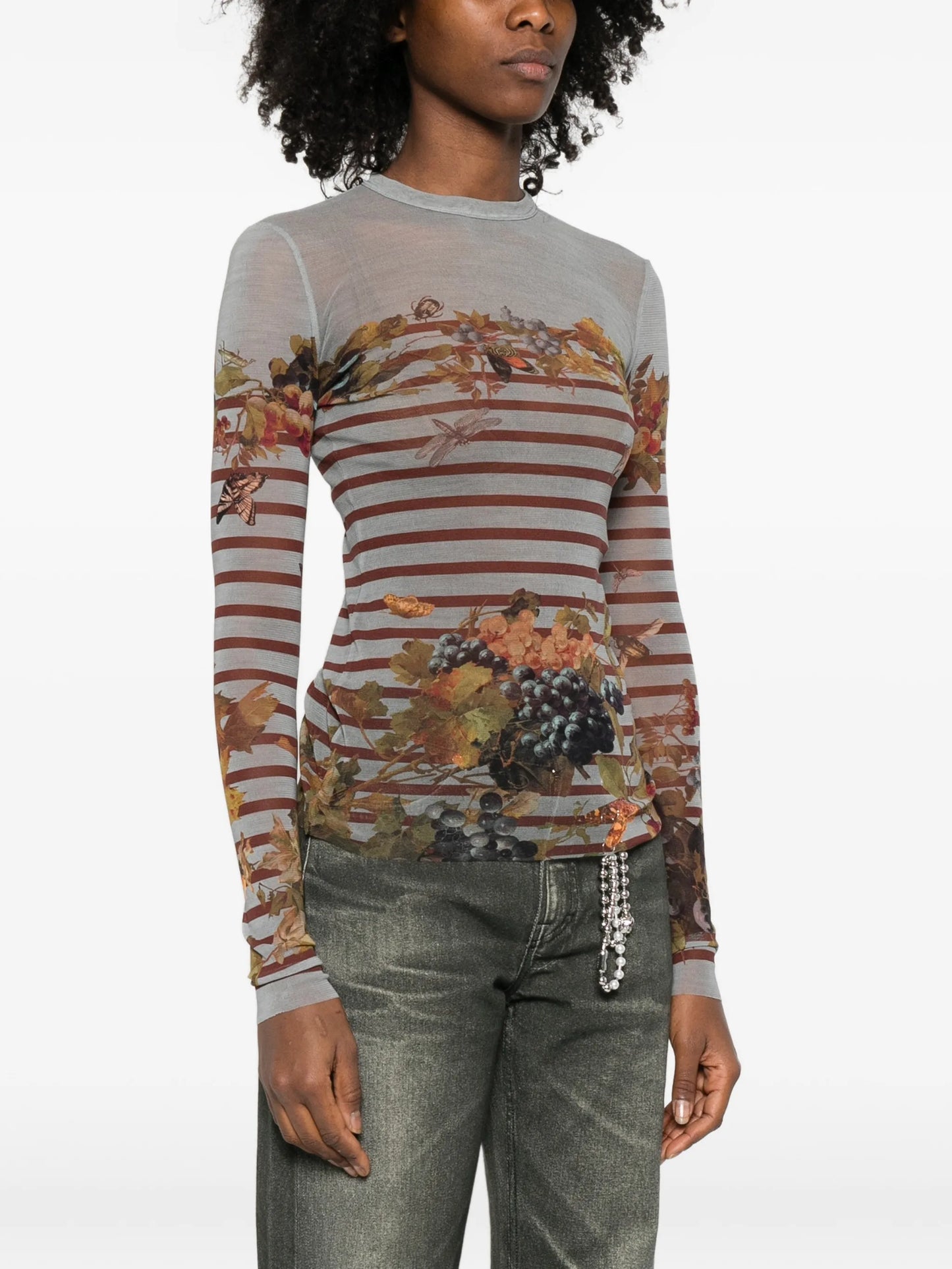 Marinière striped grape-print top