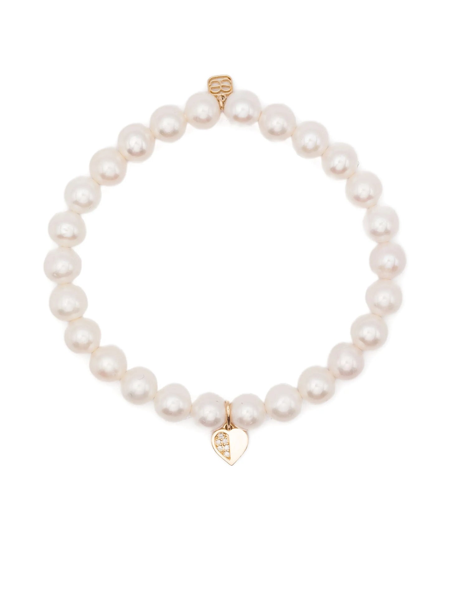 14CT yellow gold pearl and diamond charm bracelet