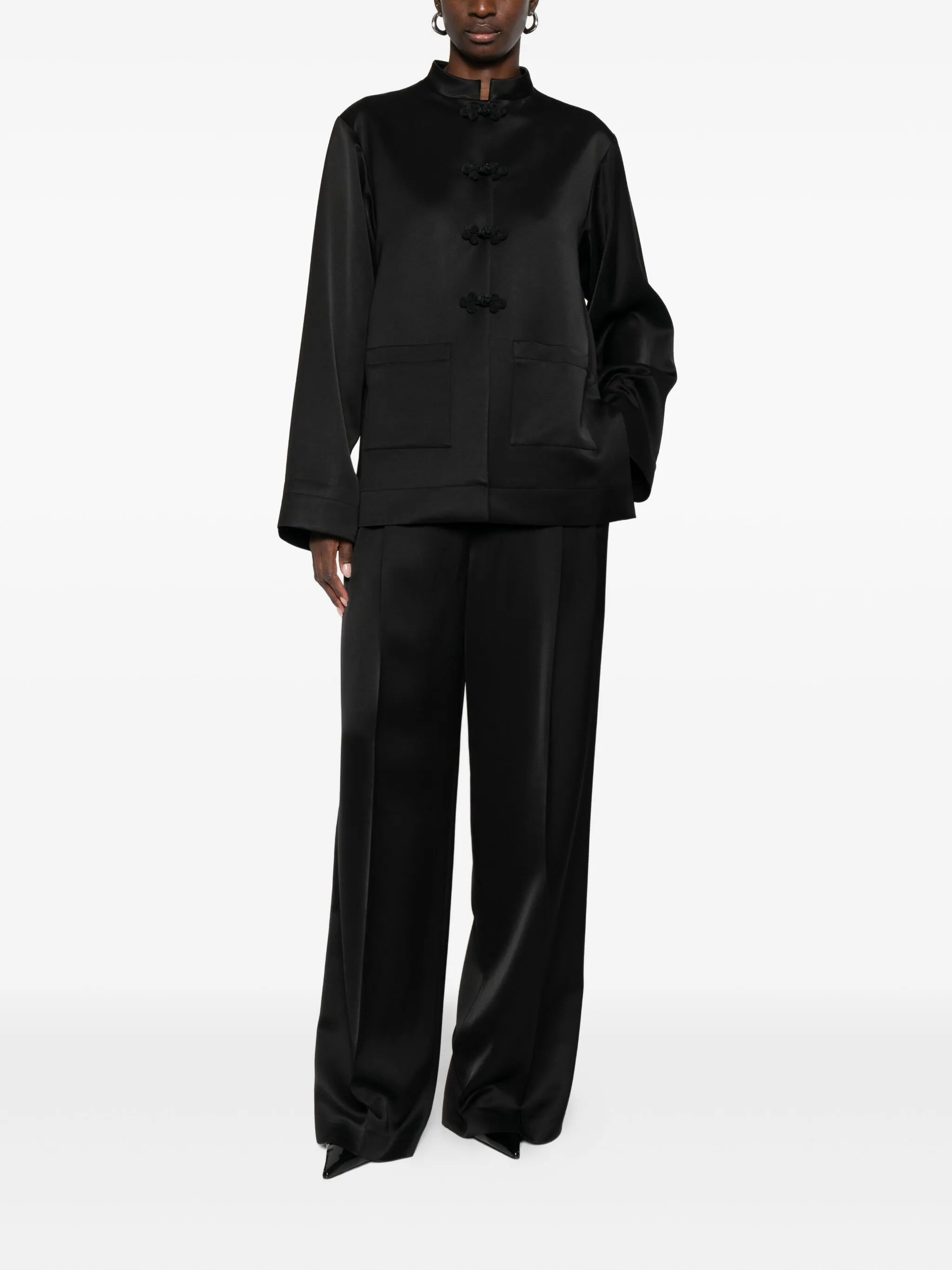 high-waist satin trousers
