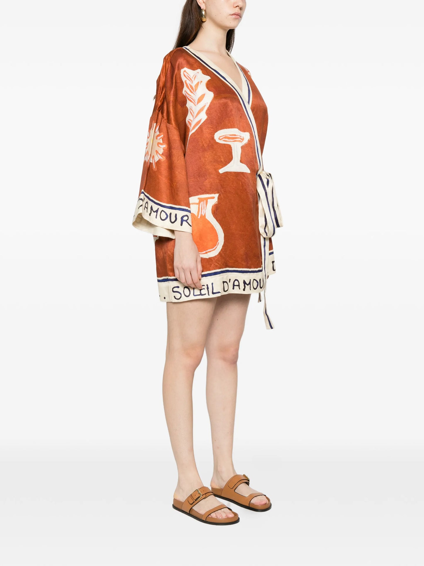 x LRNLE Soleil D'Amour printed mini wrap dress