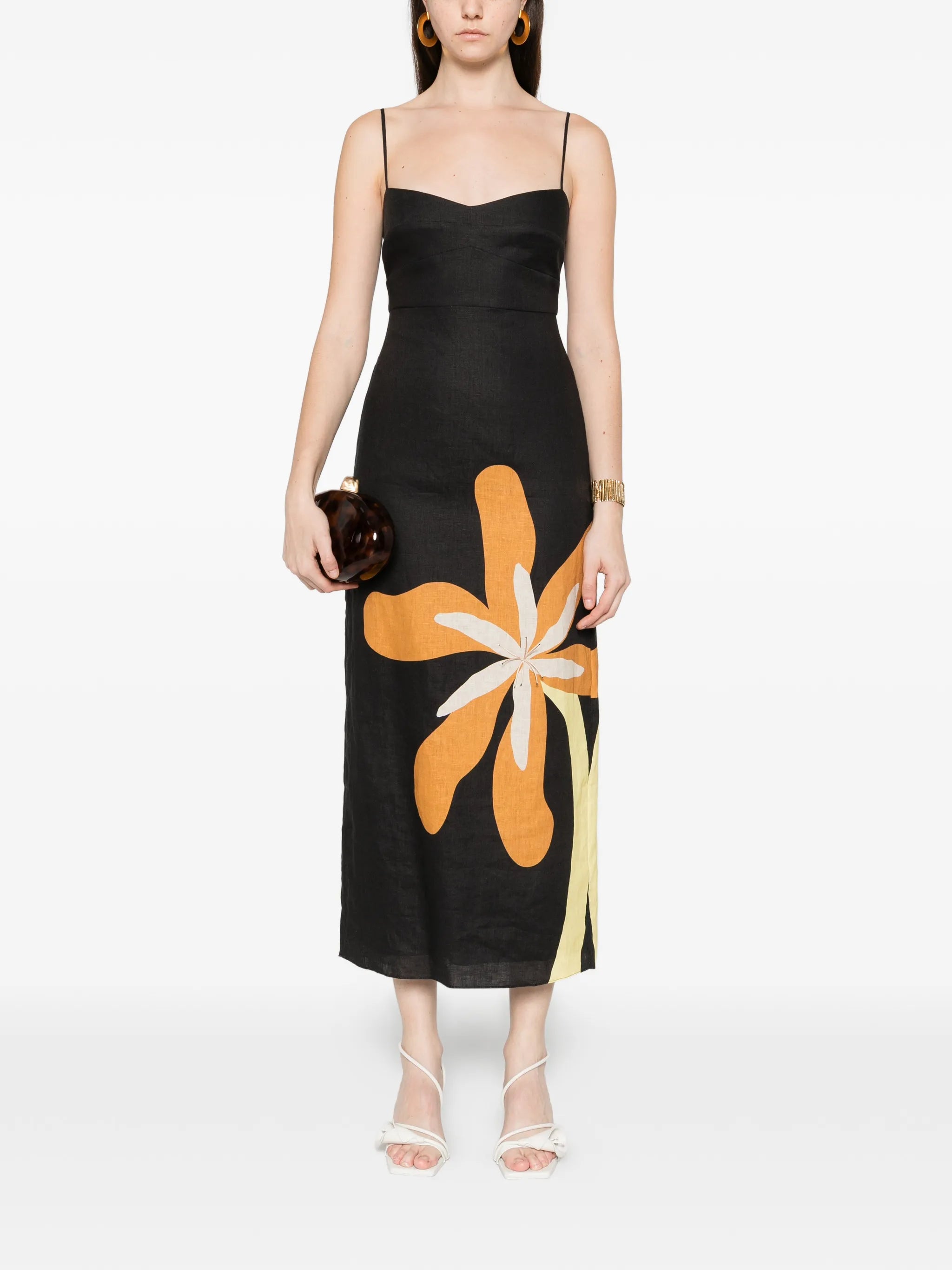 flower strapped midi dress