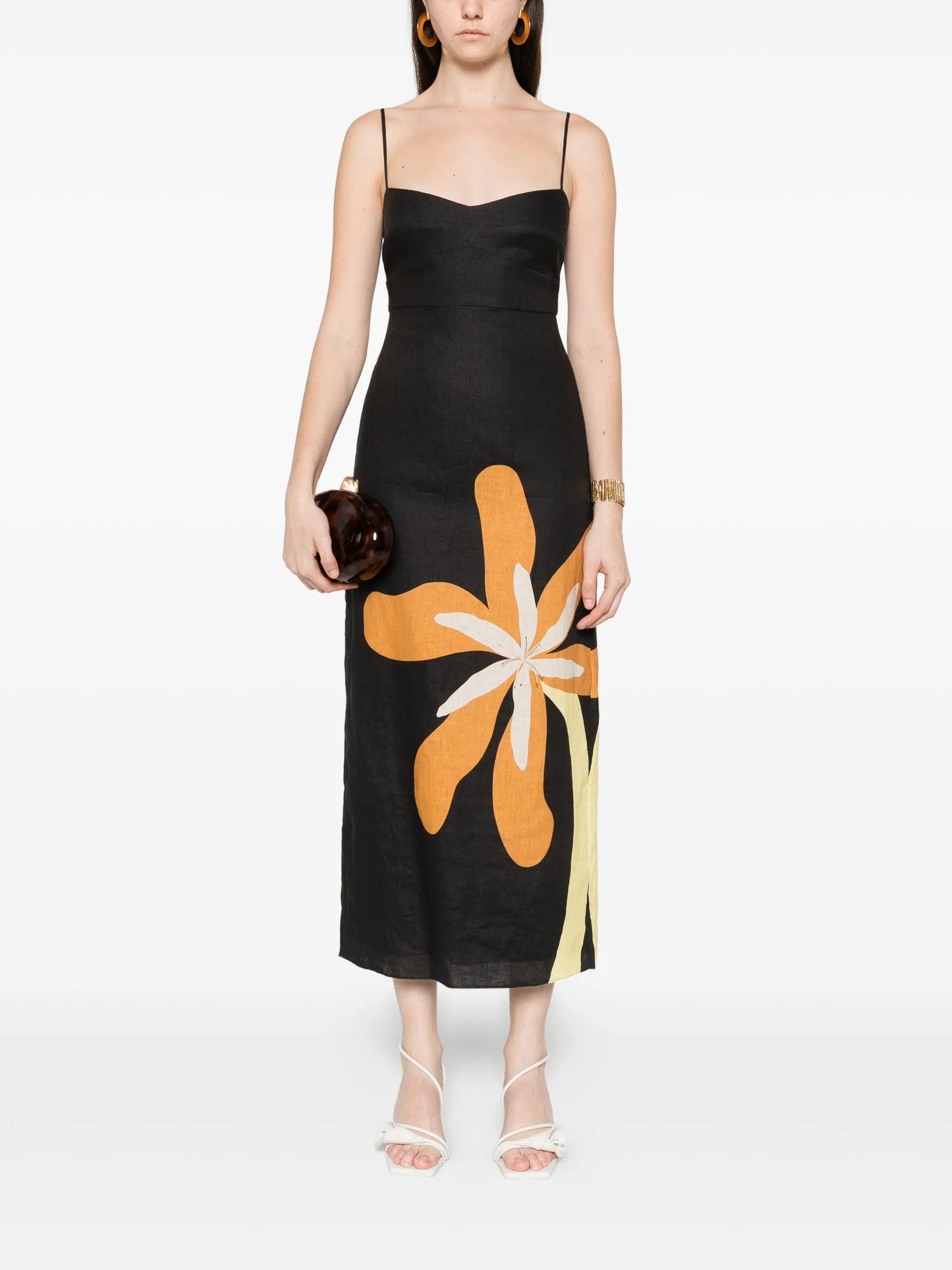 flower strapped midi dress