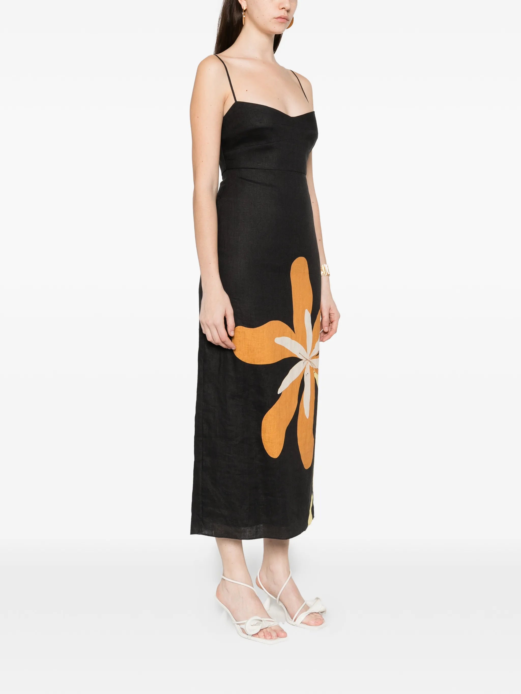flower strapped midi dress